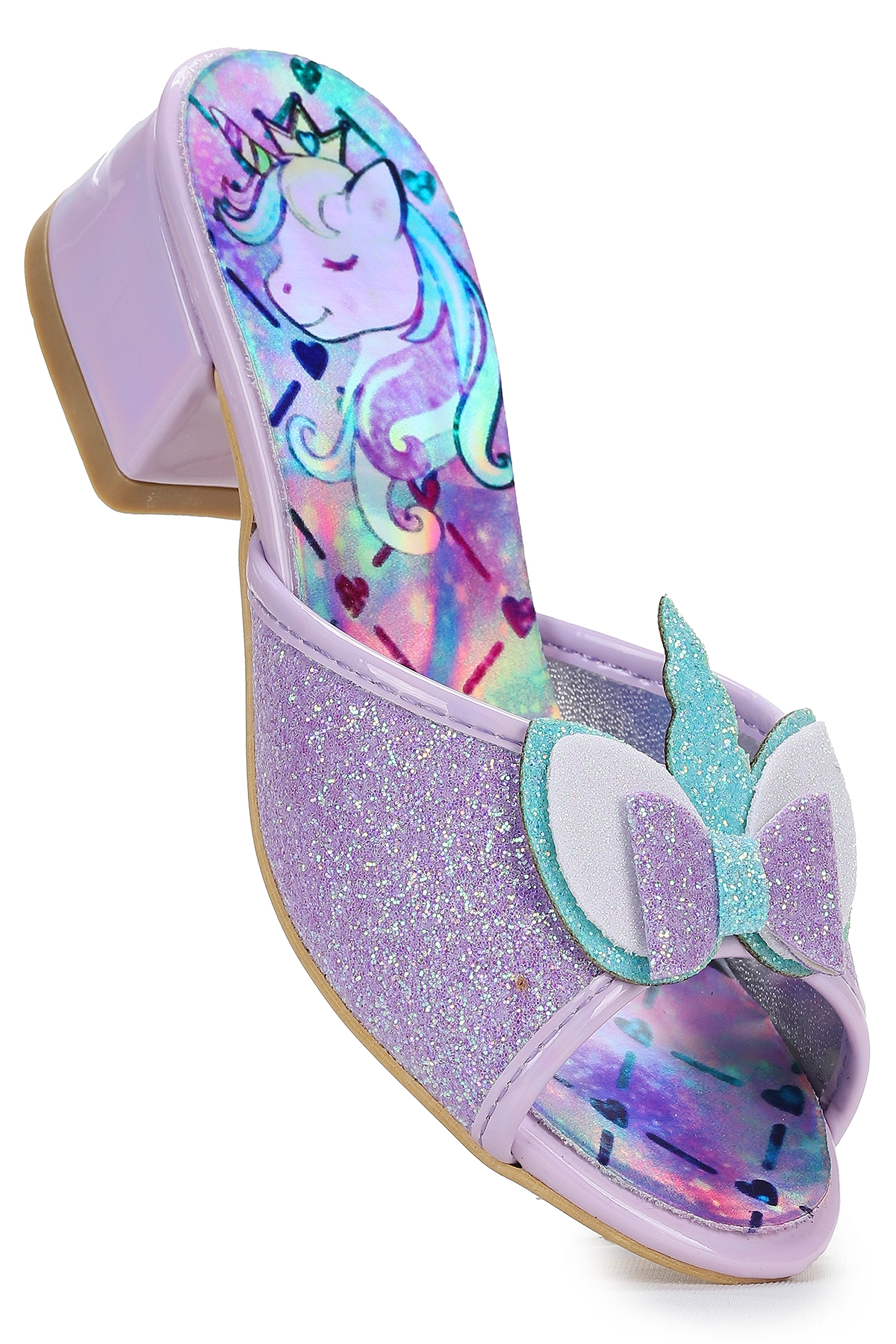 Unicorn Kız Çocuk Topuklu Simli Abiye Terlik Lila - Görsel 4