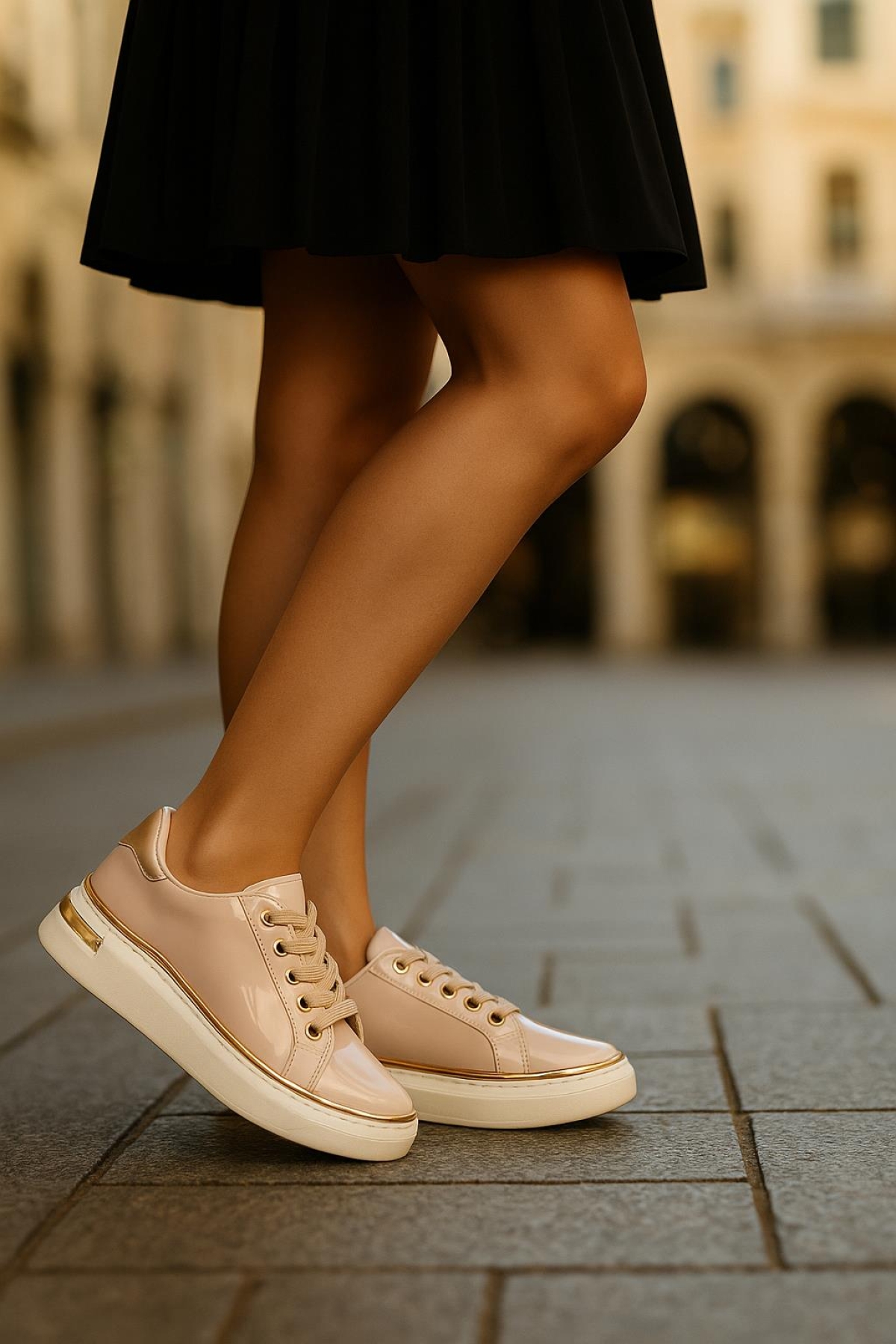 Kadın İnce Şerit Detaylı Kalın Taban Spor Ayakkabı - Görsel 3