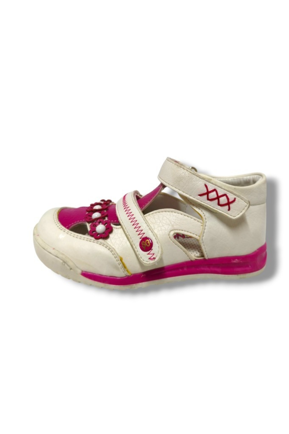 Şiringenç 3072-20 Çift Cırtlı Çiçekli Kız Çocuk Sandalet Beyaz Pembe 26-30 - Görsel 2