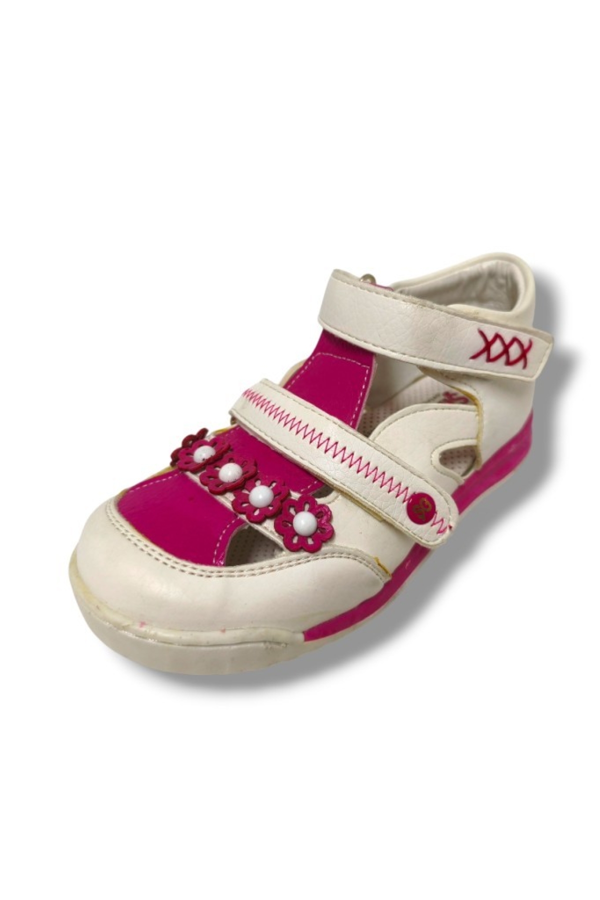 Şiringenç 3072-20 Çift Cırtlı Çiçekli Kız Çocuk Sandalet Beyaz Pembe 26-30 - Görsel 3