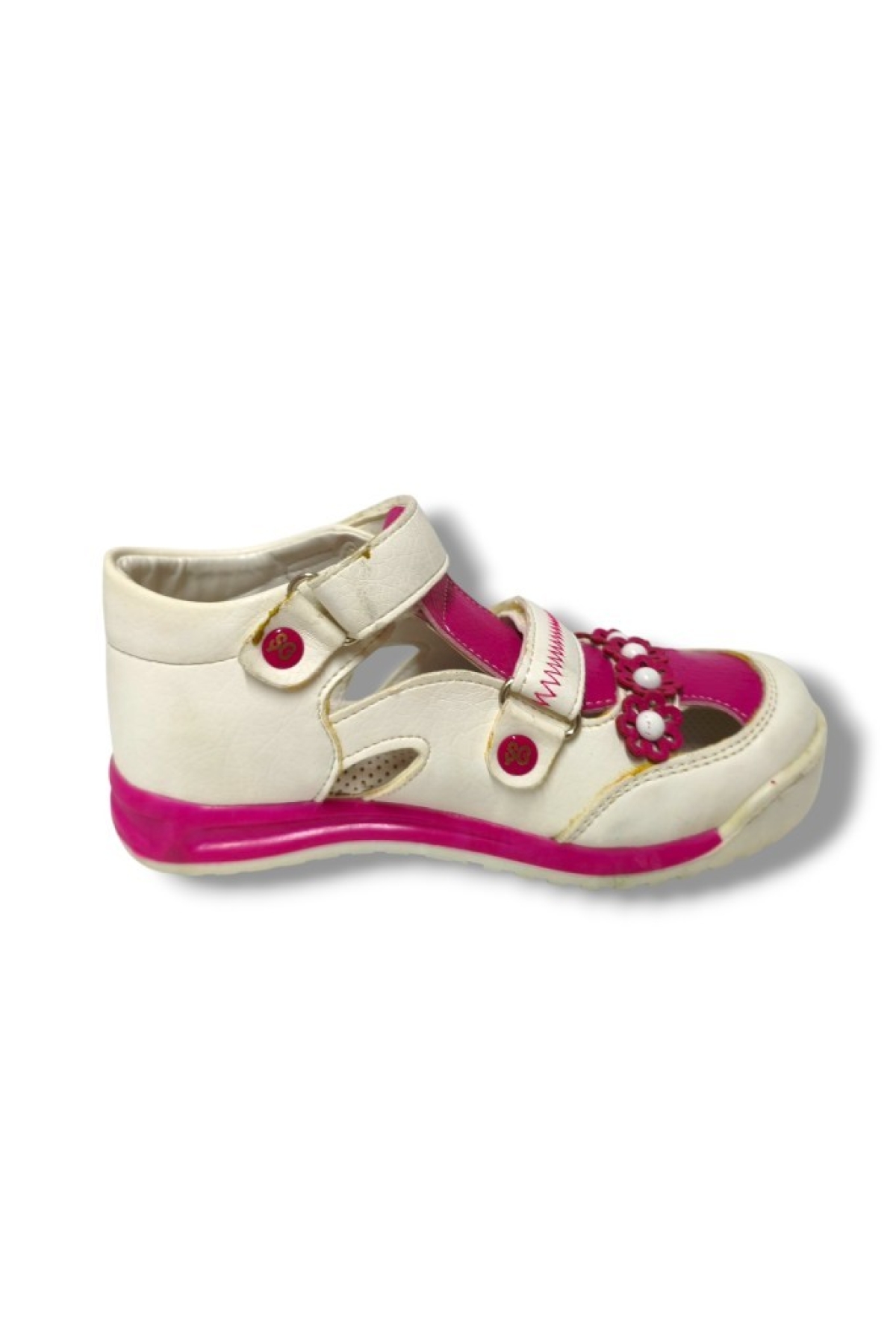 Şiringenç 3072-20 Çift Cırtlı Çiçekli Kız Çocuk Sandalet Beyaz Pembe 26-30 - Görsel 4