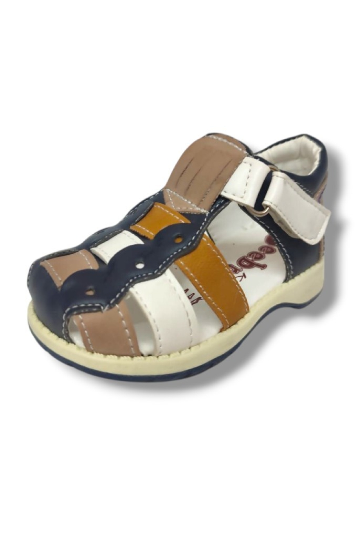 1600-20 Anatomik Önü Kapali 3 Şeritli Erkek Çocuk Sandalet Lacivert Kahve18-20 - Görsel 2