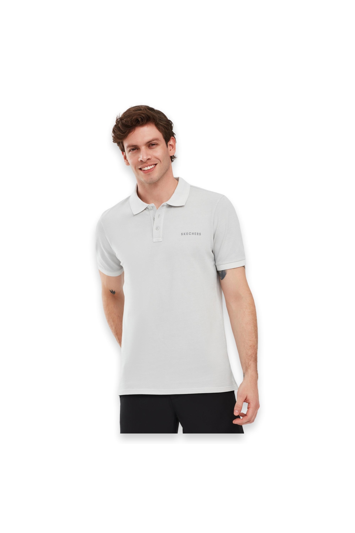 Skechers S241165 Organic Collm Sleeve Polo Gri Erkek T-Shirt