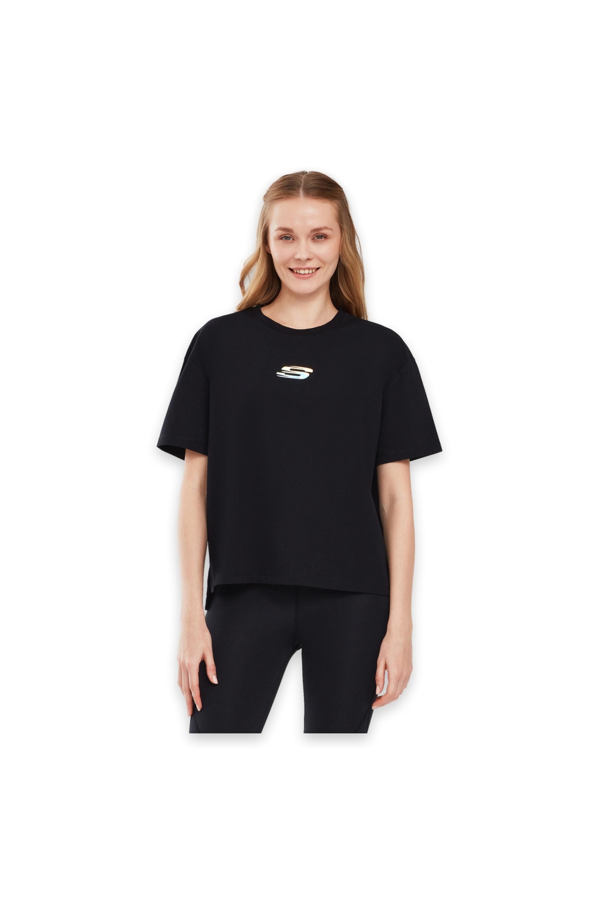 Skechers S241011 Graphic W Sleeve Siyah Kadın T-Shirt