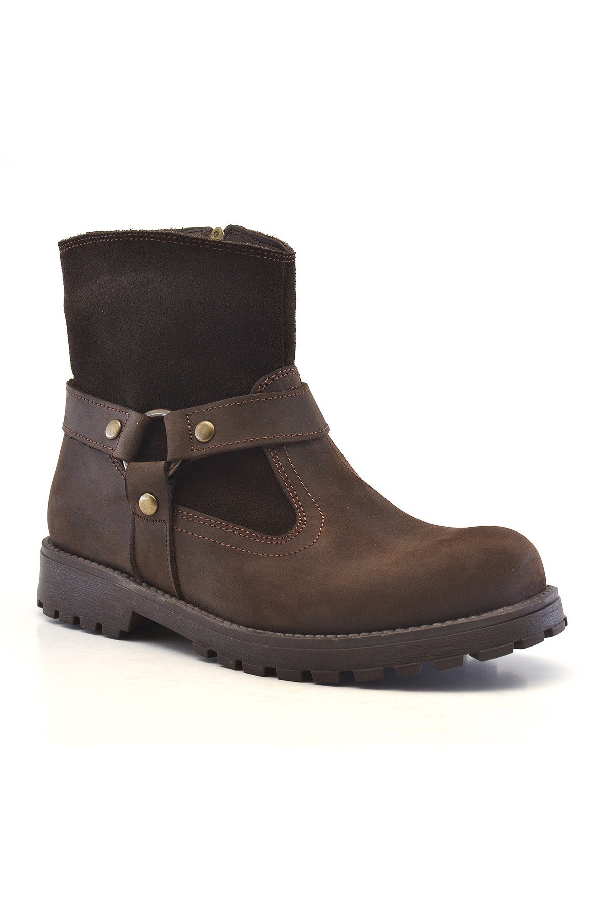 Garuda Hakiki Deri Kahve Fermuarlı Çocuk Bot - Görsel 2