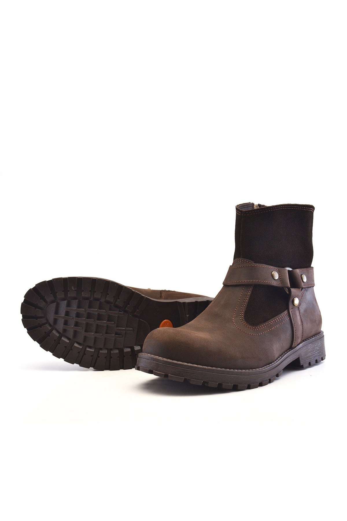 Garuda Hakiki Deri Kahve Fermuarlı Çocuk Bot - Görsel 6