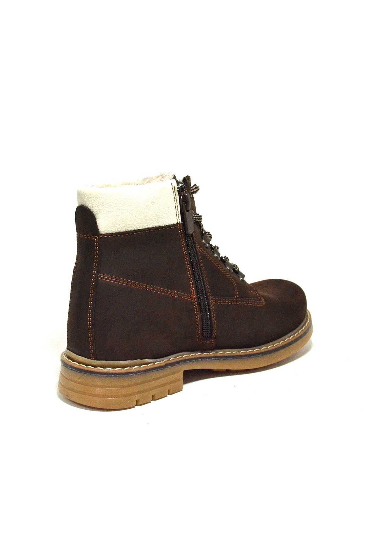 Hakiki Deri Kahverengi Fermuarlı Kışlık Çocuk Bot - Görsel 4