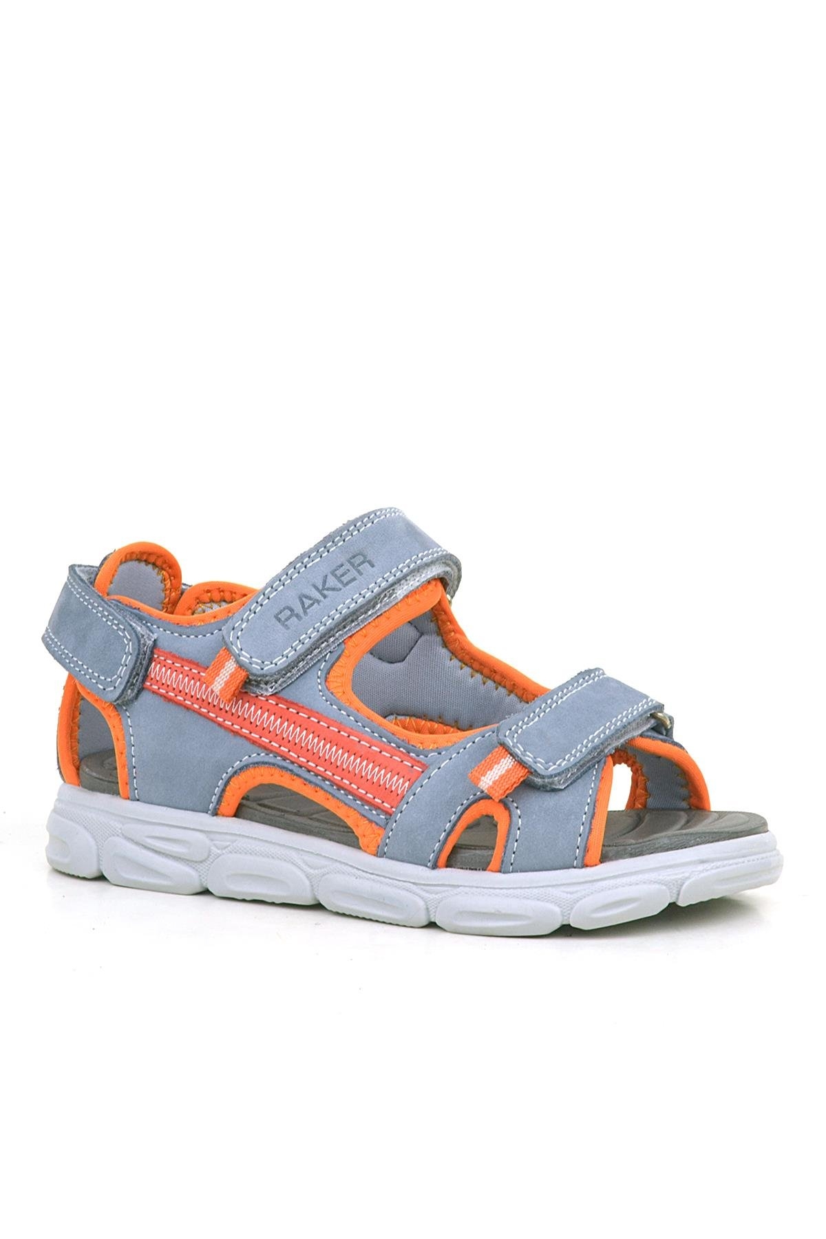 Hakiki Deri Buz Gri Turuncu Çocuk Sandalet Ayakkabı - Görsel 2