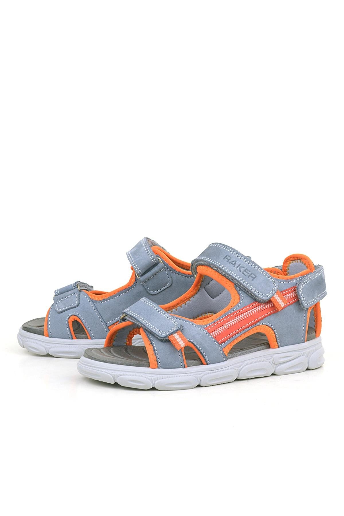 Hakiki Deri Buz Gri Turuncu Çocuk Sandalet Ayakkabı - Görsel 5