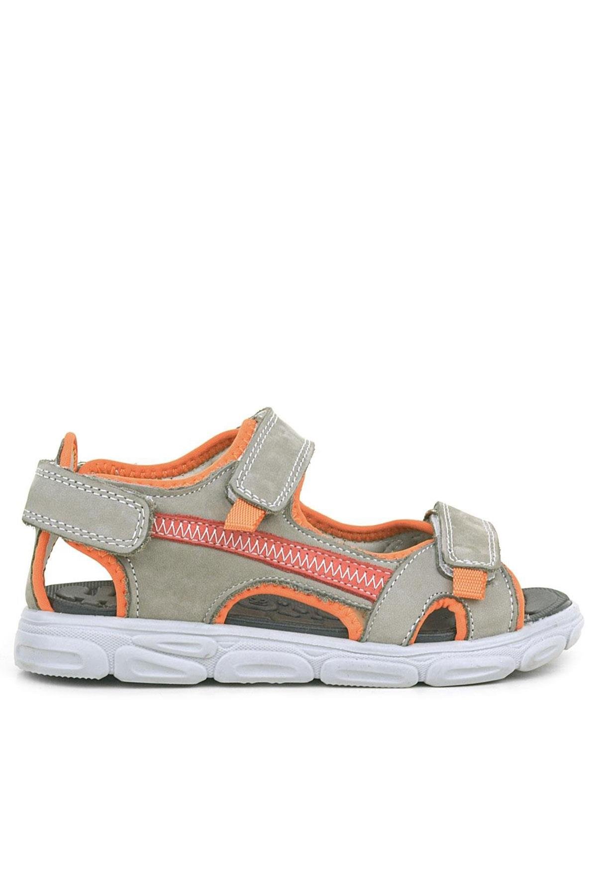 Hakiki Deri Kum Rengi Turuncu Çocuk Sandalet Ayakkabı - Görsel 3