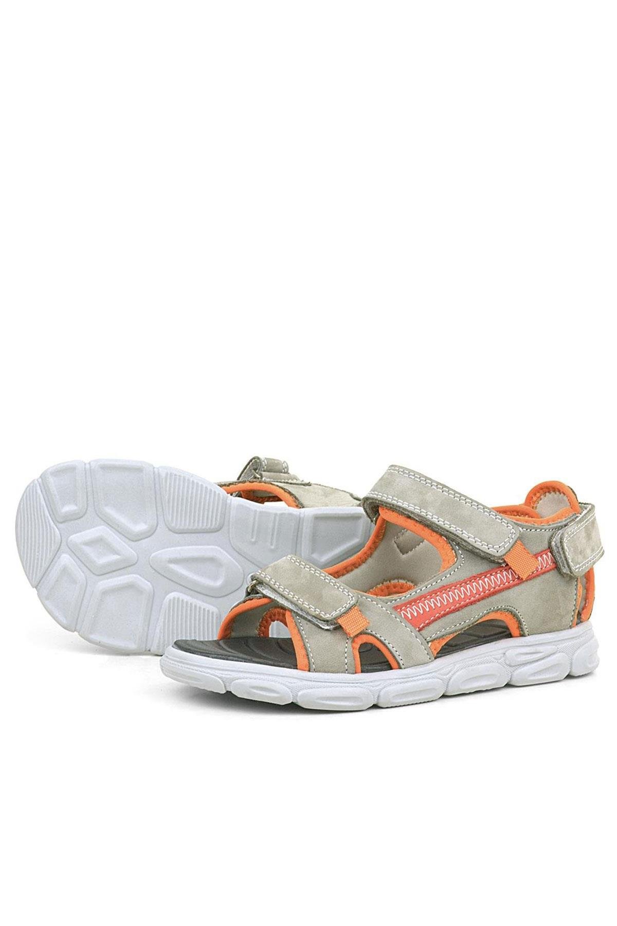 Hakiki Deri Kum Rengi Turuncu Çocuk Sandalet Ayakkabı - Görsel 6