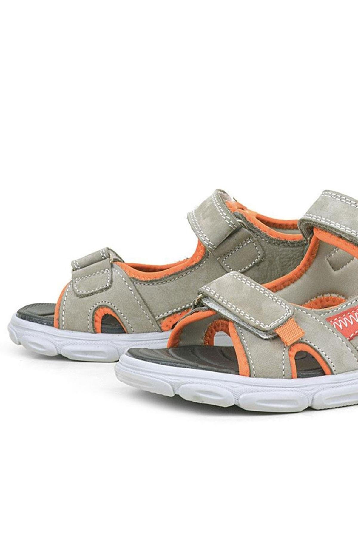 Hakiki Deri Kum Rengi Turuncu Çocuk Sandalet Ayakkabı - Görsel 7