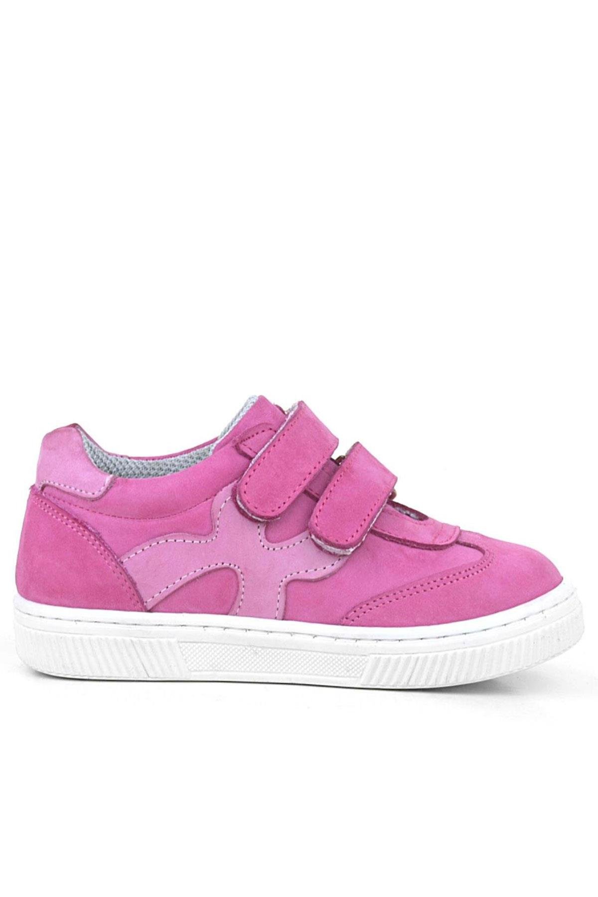 Hakiki Deri Fuşya Pembe Cırtlı Çocuk Spor Ayakkabı - Görsel 4