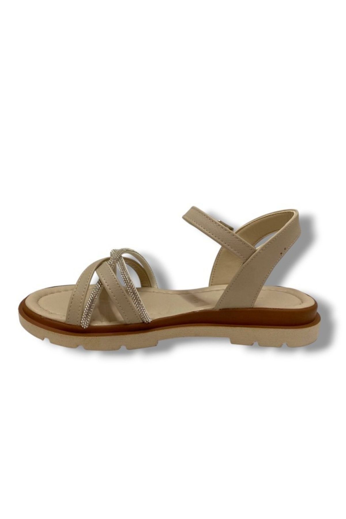 E798-25 Deri Anatomik Çapraz Bant Taşlı Kadın Sandalet - Görsel 4