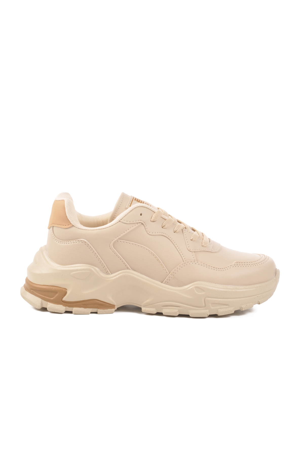 Ekru Cilt Bağcıklı Kadın Spor Ayakkabı 159 G - Görsel 2