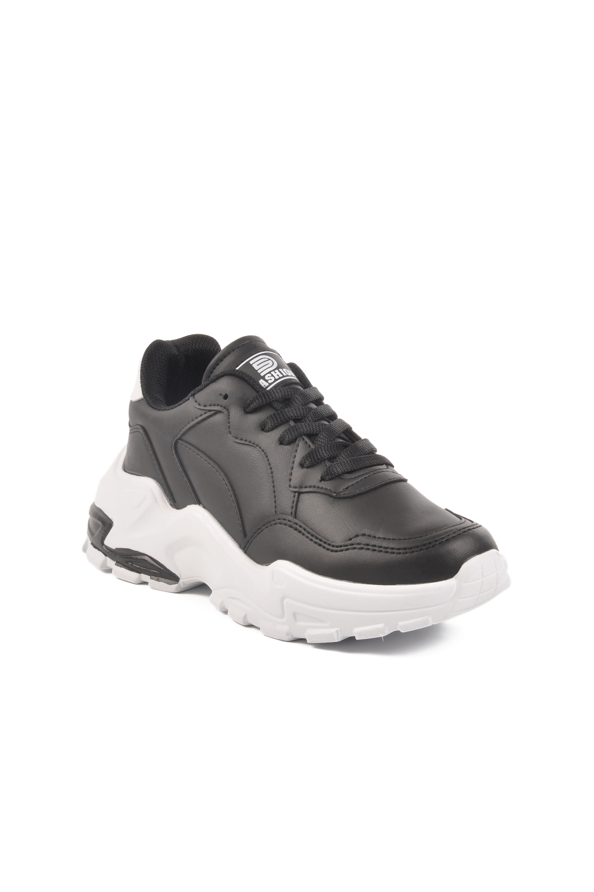 Siyah Beyaz Bağcıklı Kadın Spor Ayakkabı - Görsel 4