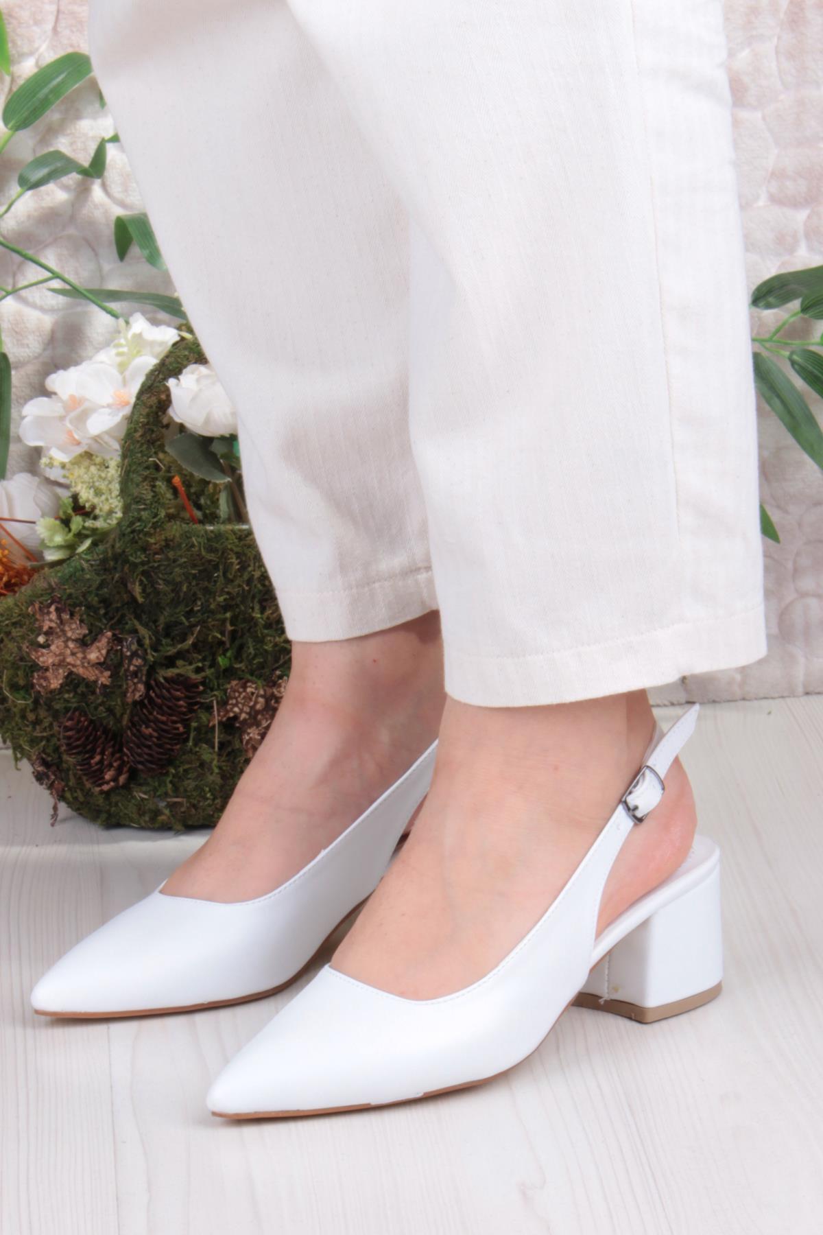 110-420 Fls Arkası Açık Kalın Topuk Klasik Kadın Ayakkabı - Görsel 3