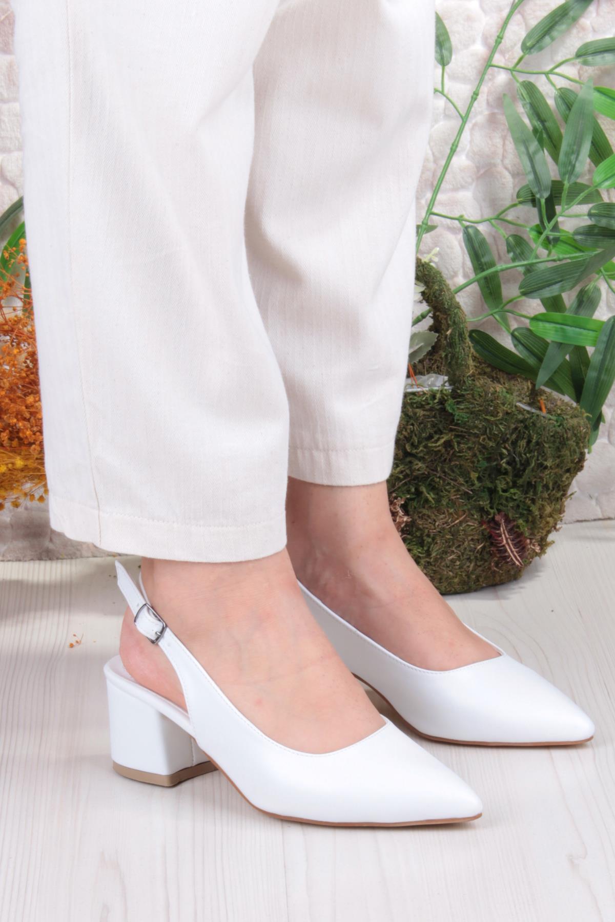 110-420 Fls Arkası Açık Kalın Topuk Klasik Kadın Ayakkabı - Görsel 4