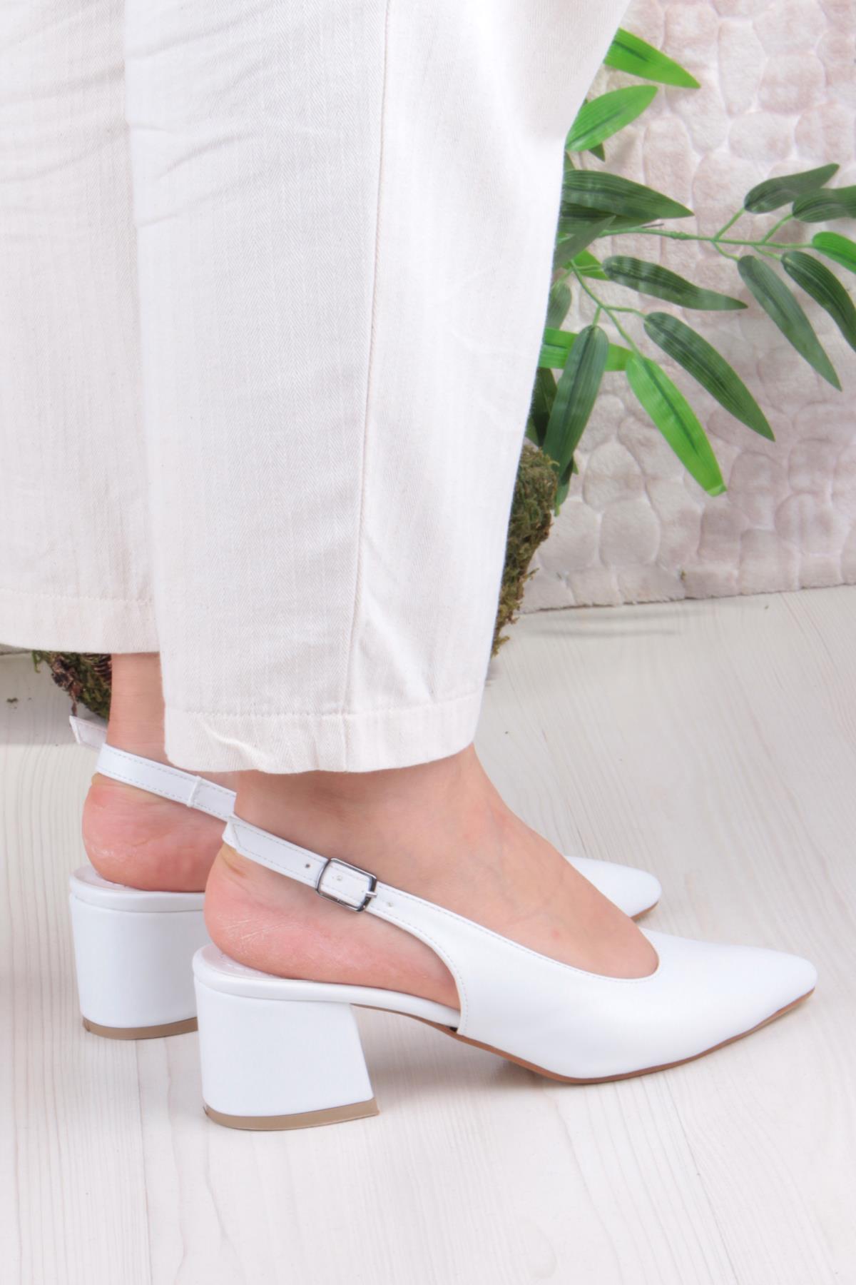 110-420 Fls Arkası Açık Kalın Topuk Klasik Kadın Ayakkabı - Görsel 5