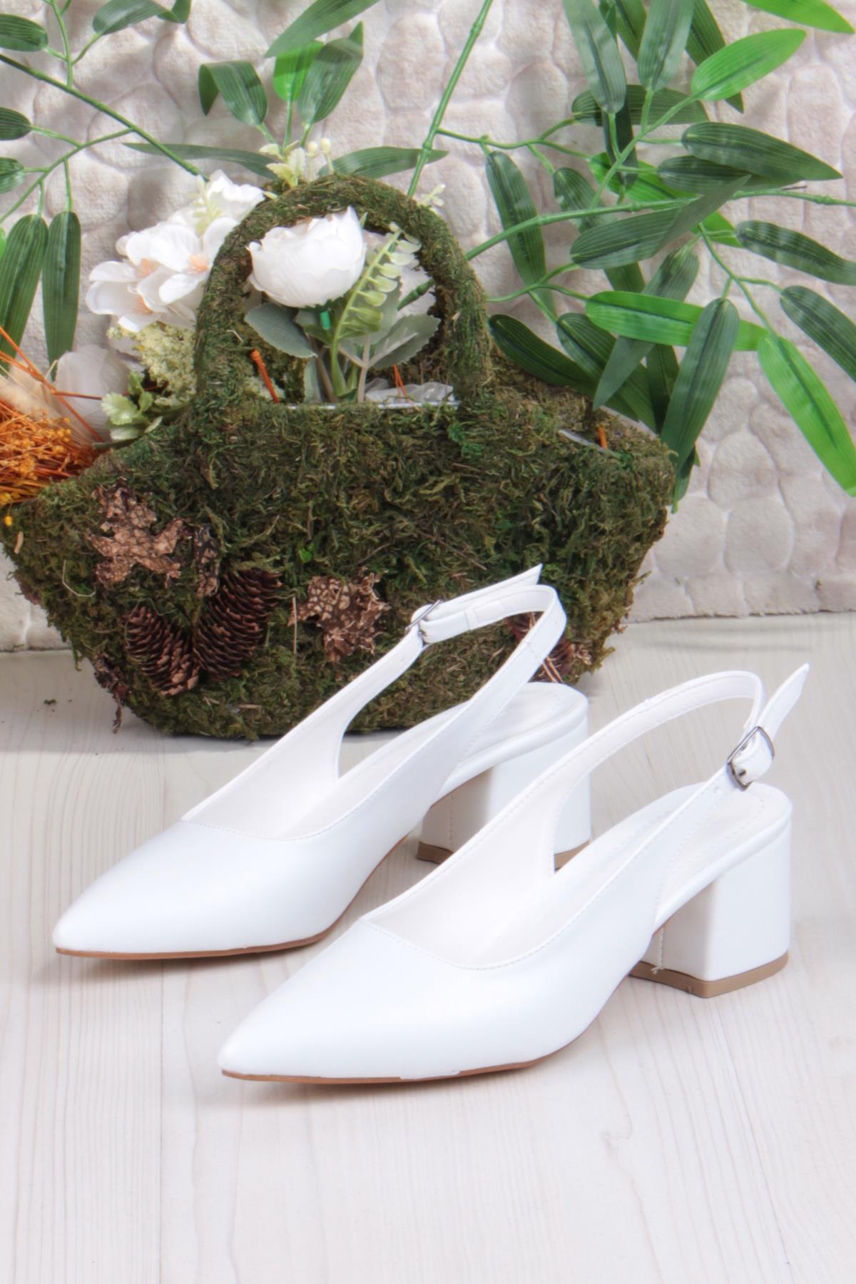 110-420 Fls Arkası Açık Kalın Topuk Klasik Kadın Ayakkabı - Görsel 7