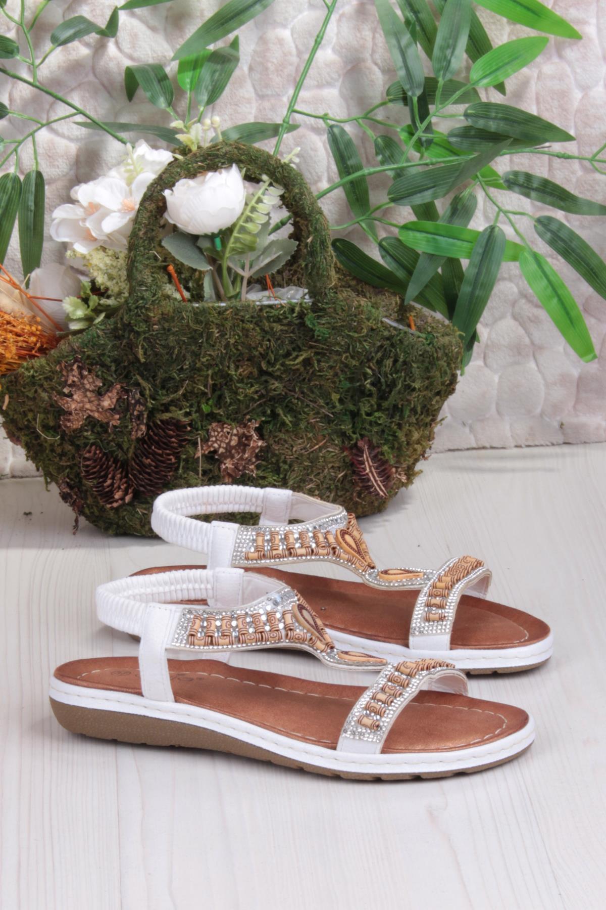 Guja 24Y152-17 Anatomik Rahat Kaymaz Taban Boncuklu Taşlı Kadın Sandalet - Görsel 6