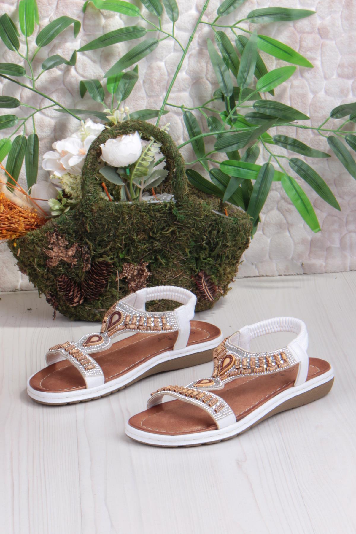 Guja 24Y152-17 Anatomik Rahat Kaymaz Taban Boncuklu Taşlı Kadın Sandalet - Görsel 7