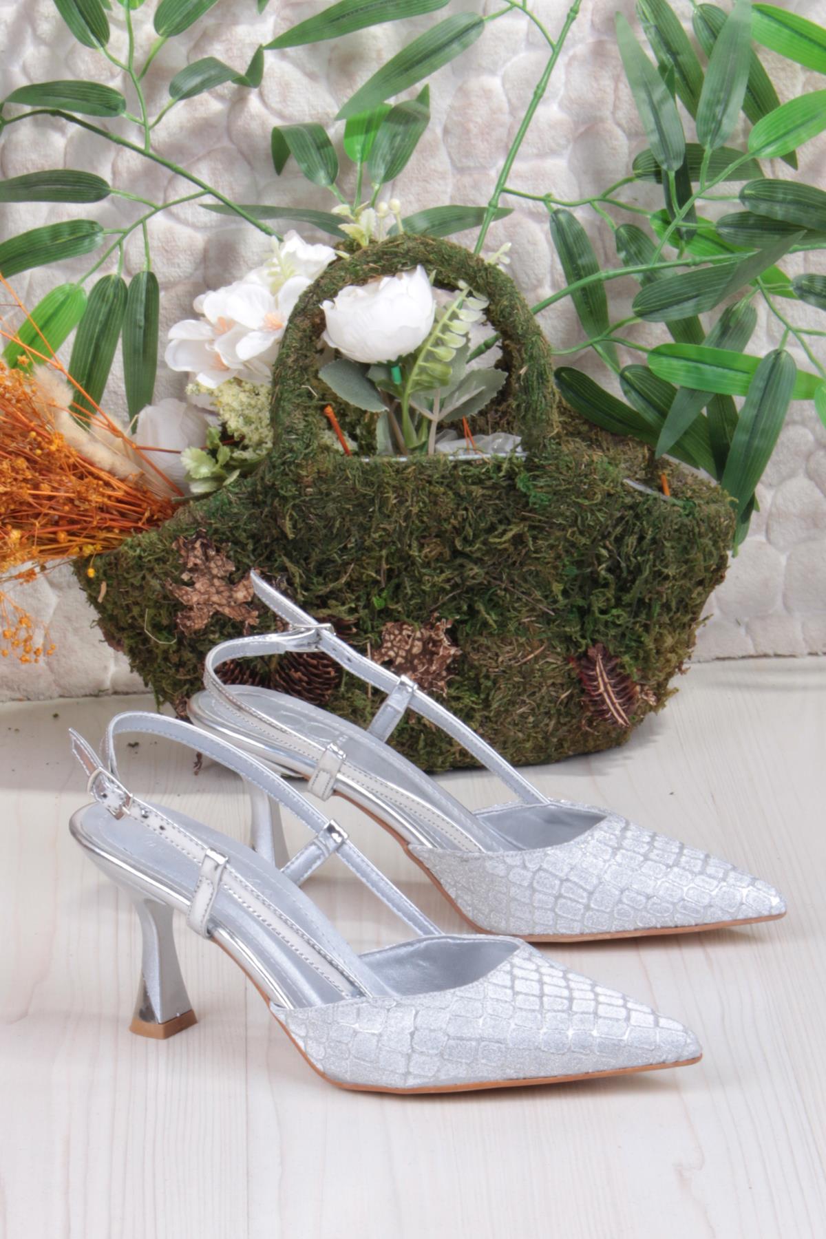 3580 Ceyn Saten Leopar Simli Arkası Açık Topuklu Kadın Ayakkabı - Görsel 6