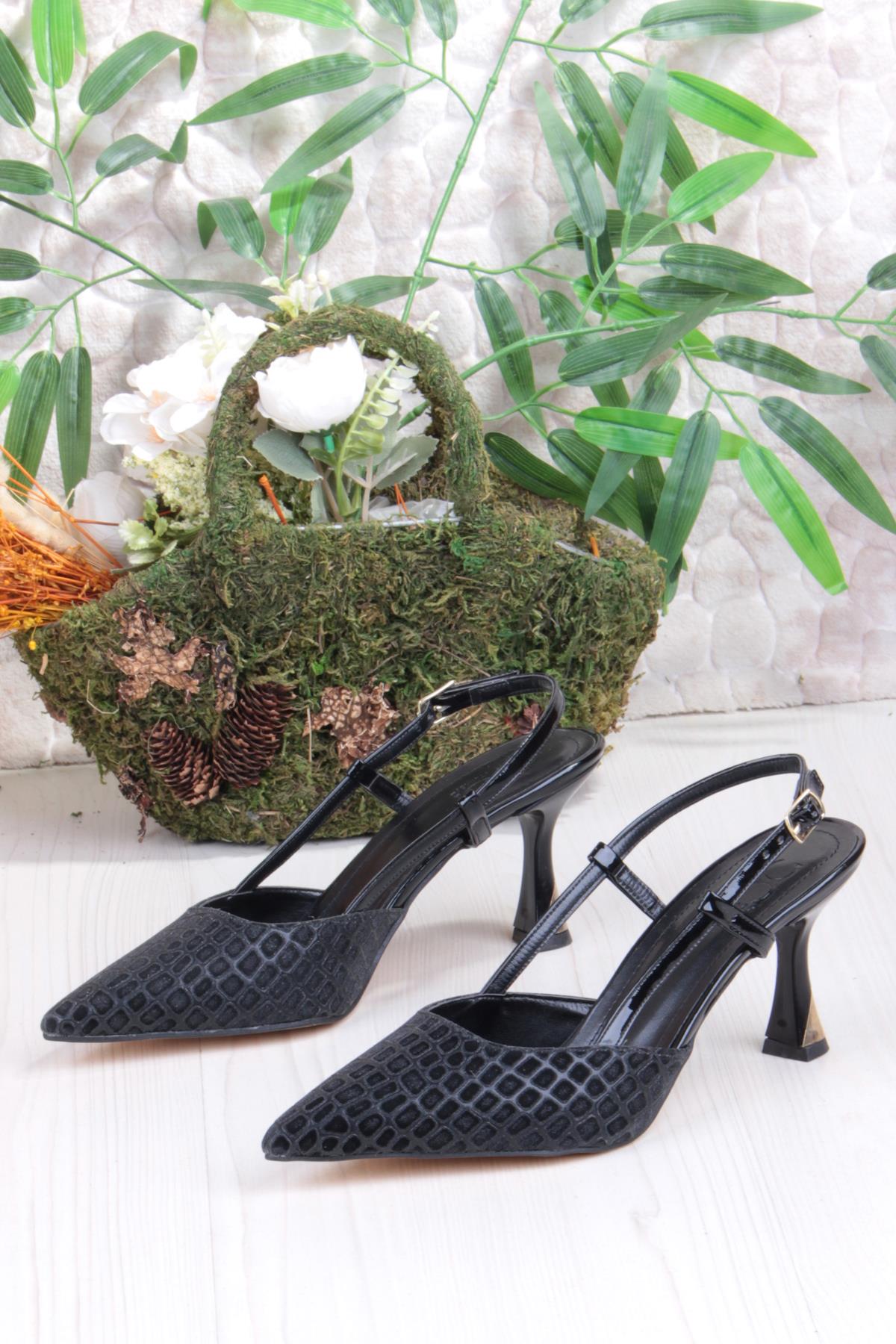 3580 Ceyn Saten Leopar Simli Arkası Açık Topuklu Kadın Ayakkabı - Görsel 3