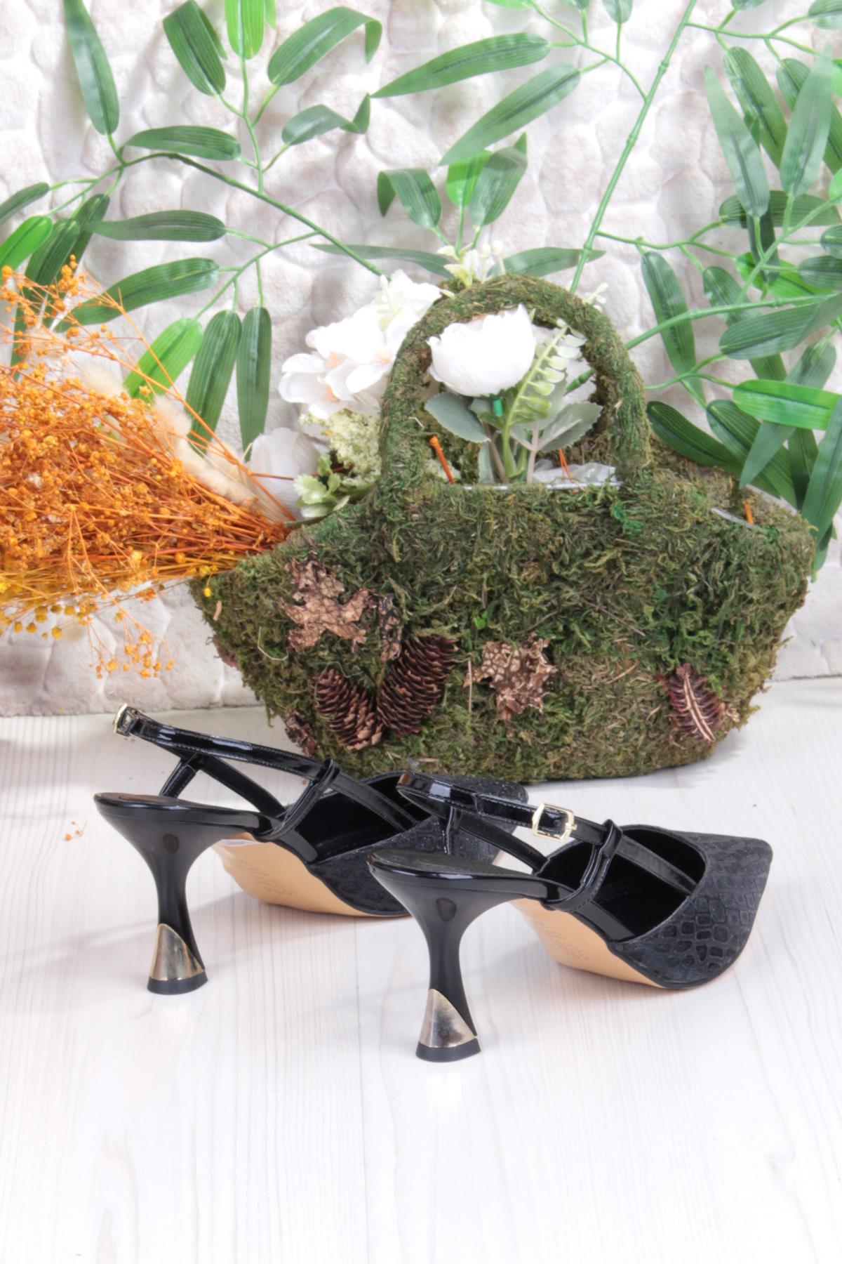 3580 Ceyn Saten Leopar Simli Arkası Açık Topuklu Kadın Ayakkabı - Görsel 4