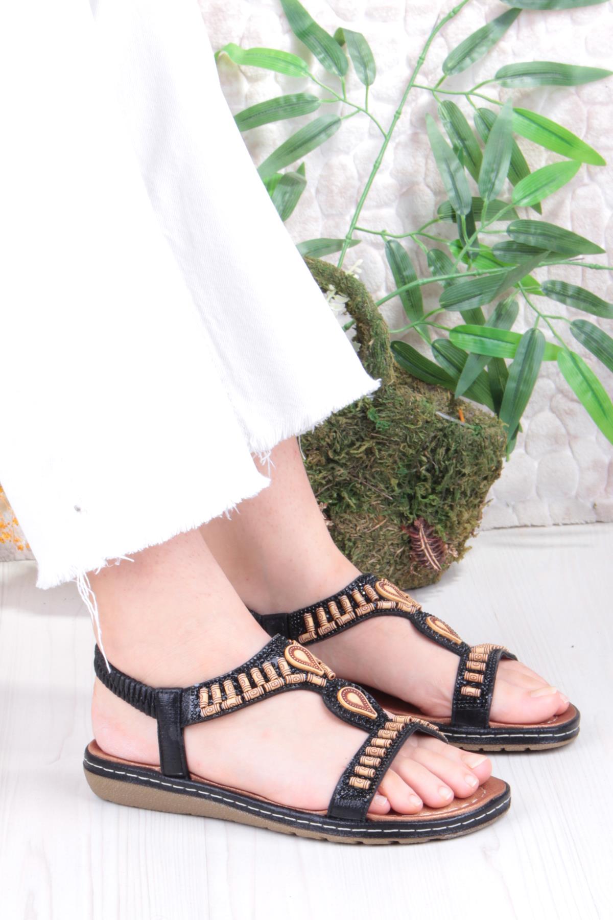 Guja 24Y152-17 Anatomik Rahat Kaymaz Taban Boncuklu Taşlı Kadın Sandalet - Görsel 2