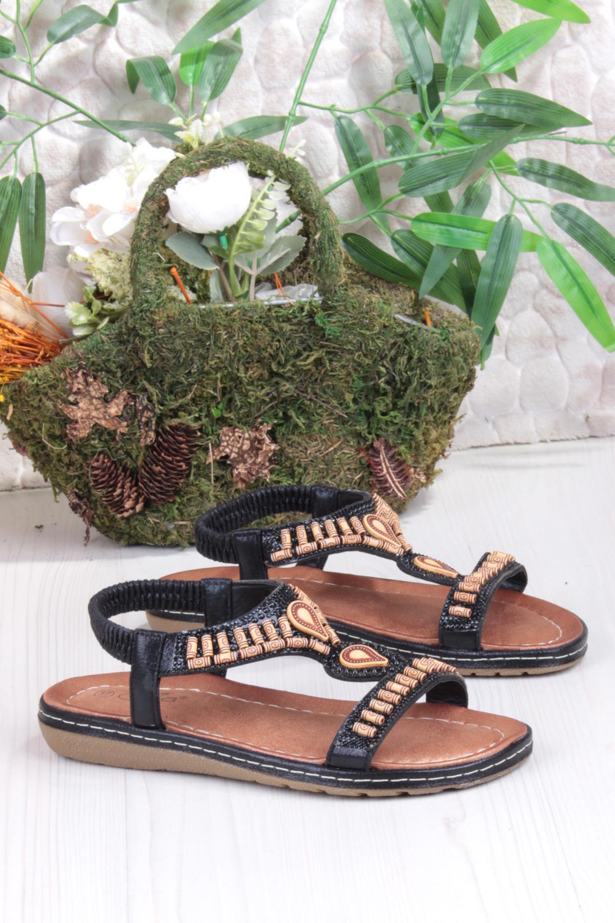 Guja 24Y152-17 Anatomik Rahat Kaymaz Taban Boncuklu Taşlı Kadın Sandalet - Görsel 6