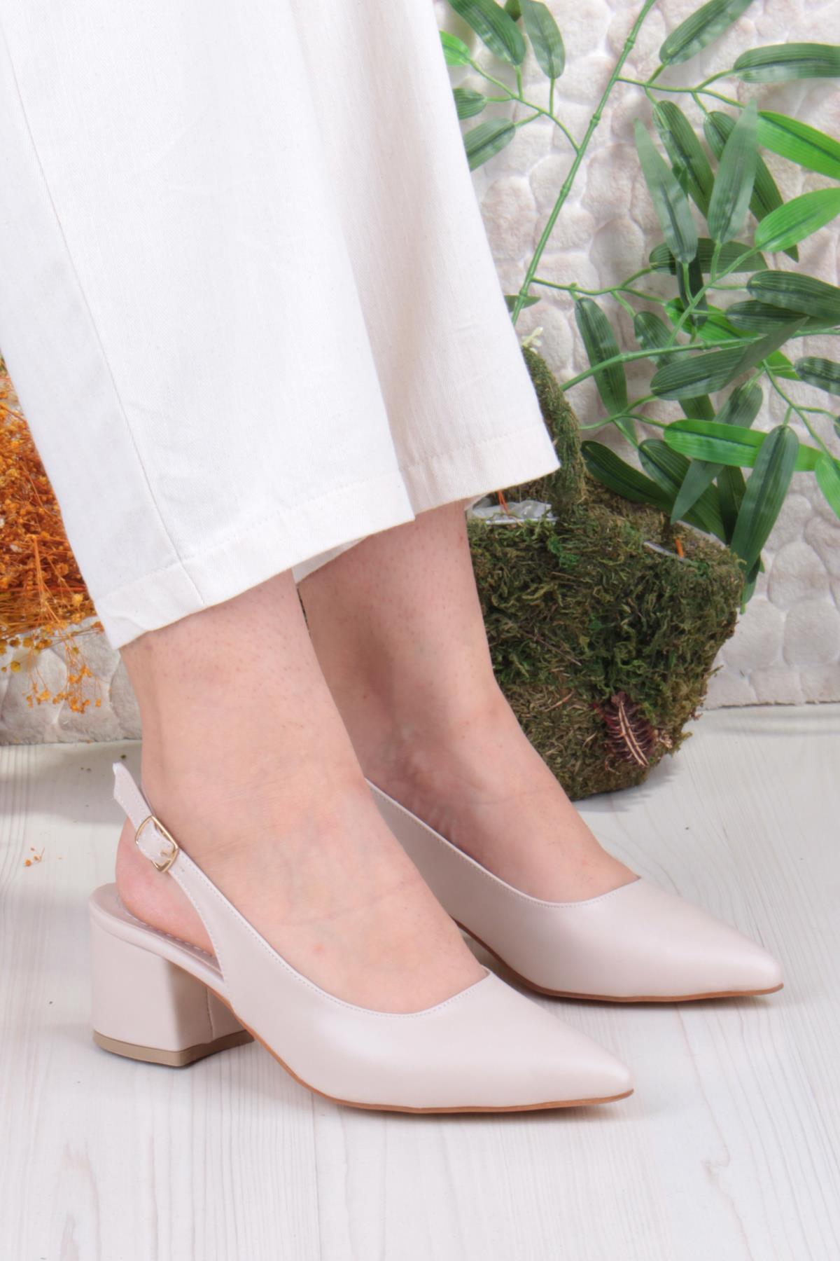 110-420 Fls Arkası Açık Kalın Topuk Klasik Kadın Ayakkabı - Görsel 2