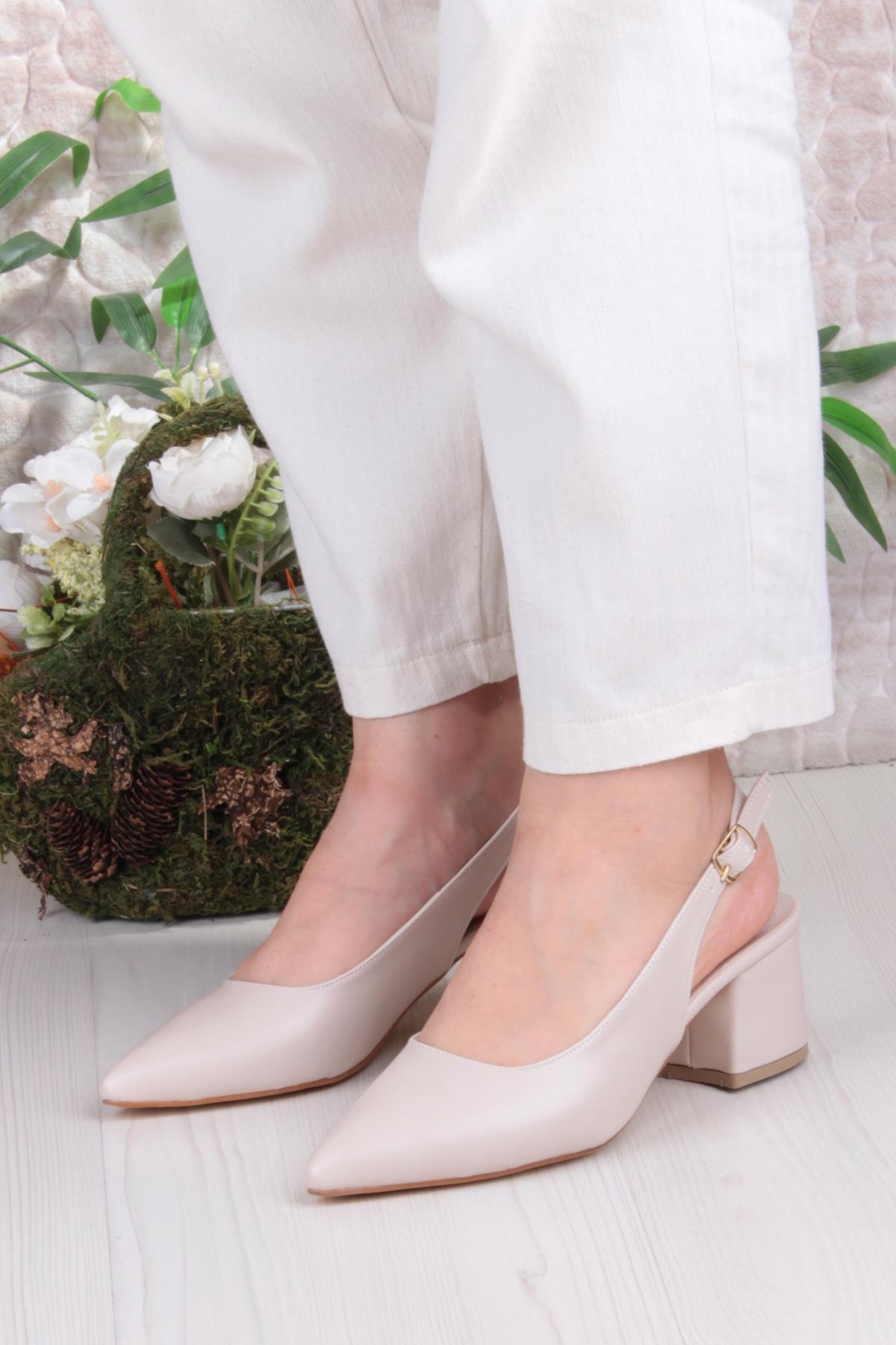 110-420 Fls Arkası Açık Kalın Topuk Klasik Kadın Ayakkabı - Görsel 3