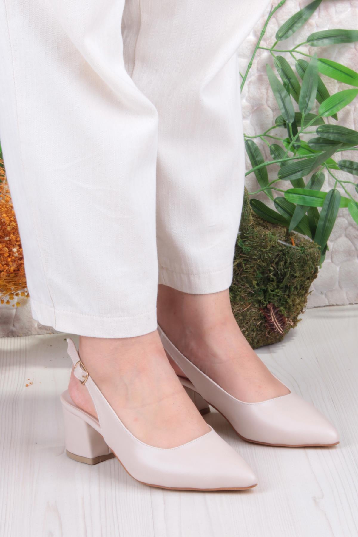 110-420 Fls Arkası Açık Kalın Topuk Klasik Kadın Ayakkabı - Görsel 4