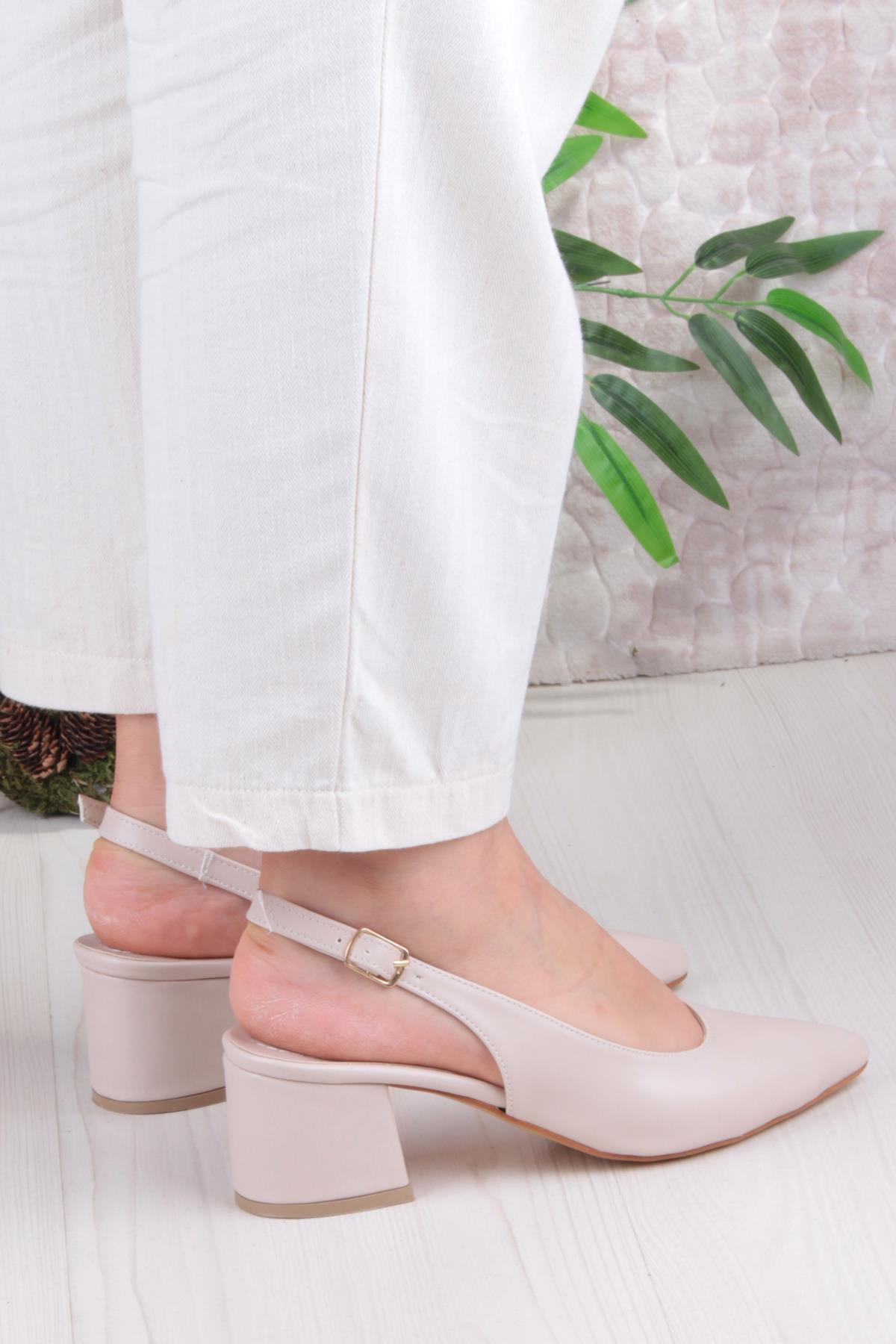 110-420 Fls Arkası Açık Kalın Topuk Klasik Kadın Ayakkabı - Görsel 5