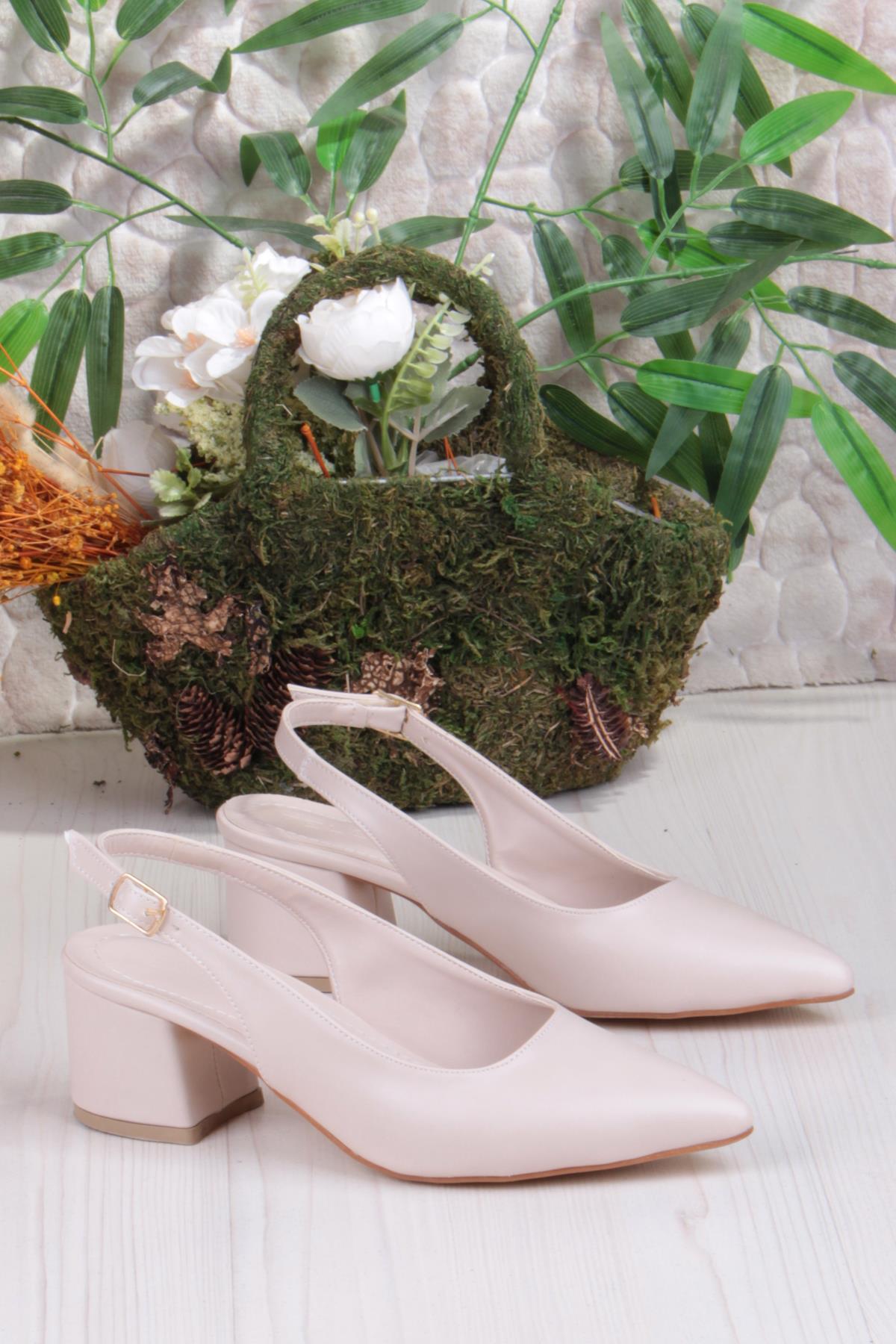 110-420 Fls Arkası Açık Kalın Topuk Klasik Kadın Ayakkabı - Görsel 6