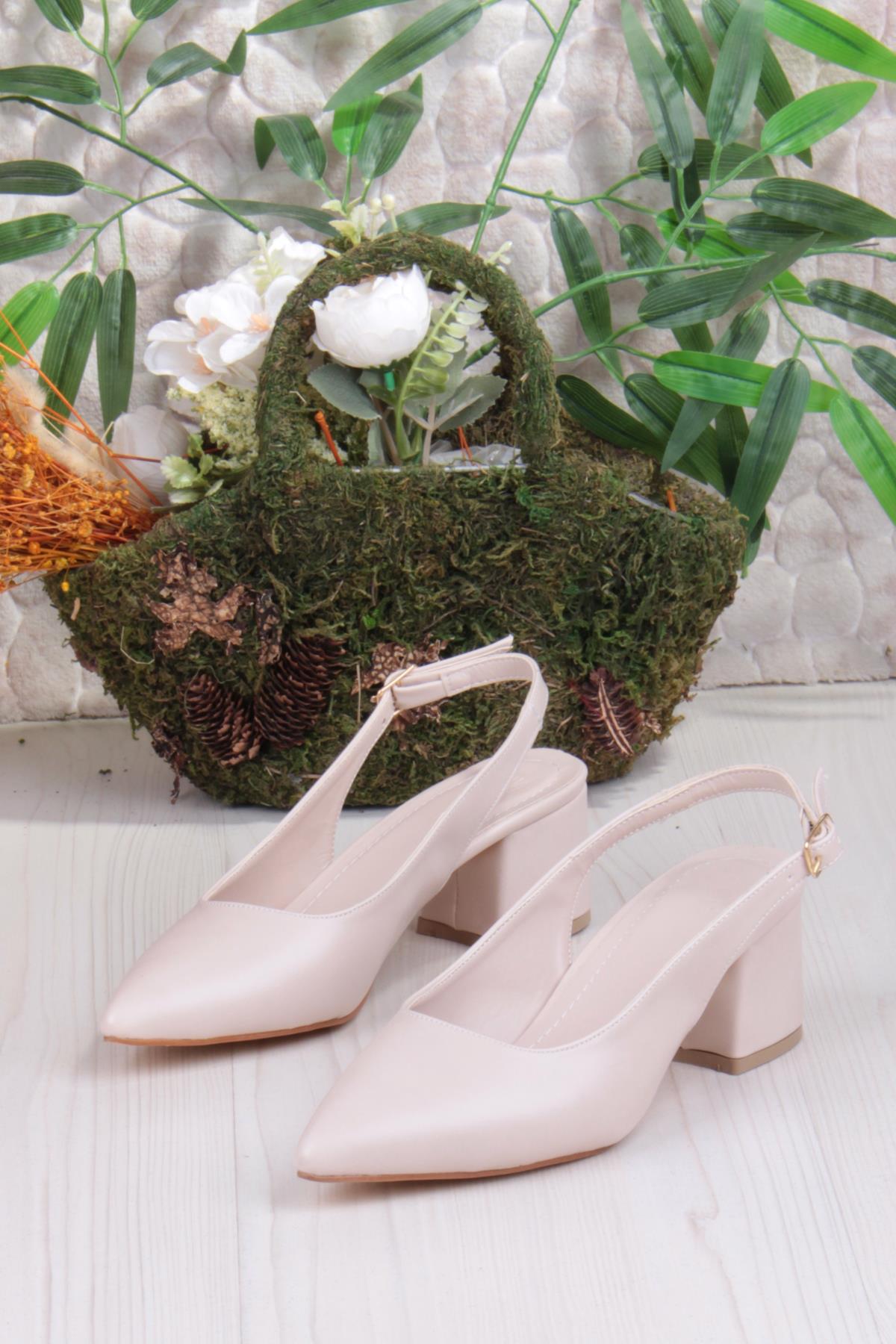 110-420 Fls Arkası Açık Kalın Topuk Klasik Kadın Ayakkabı - Görsel 7