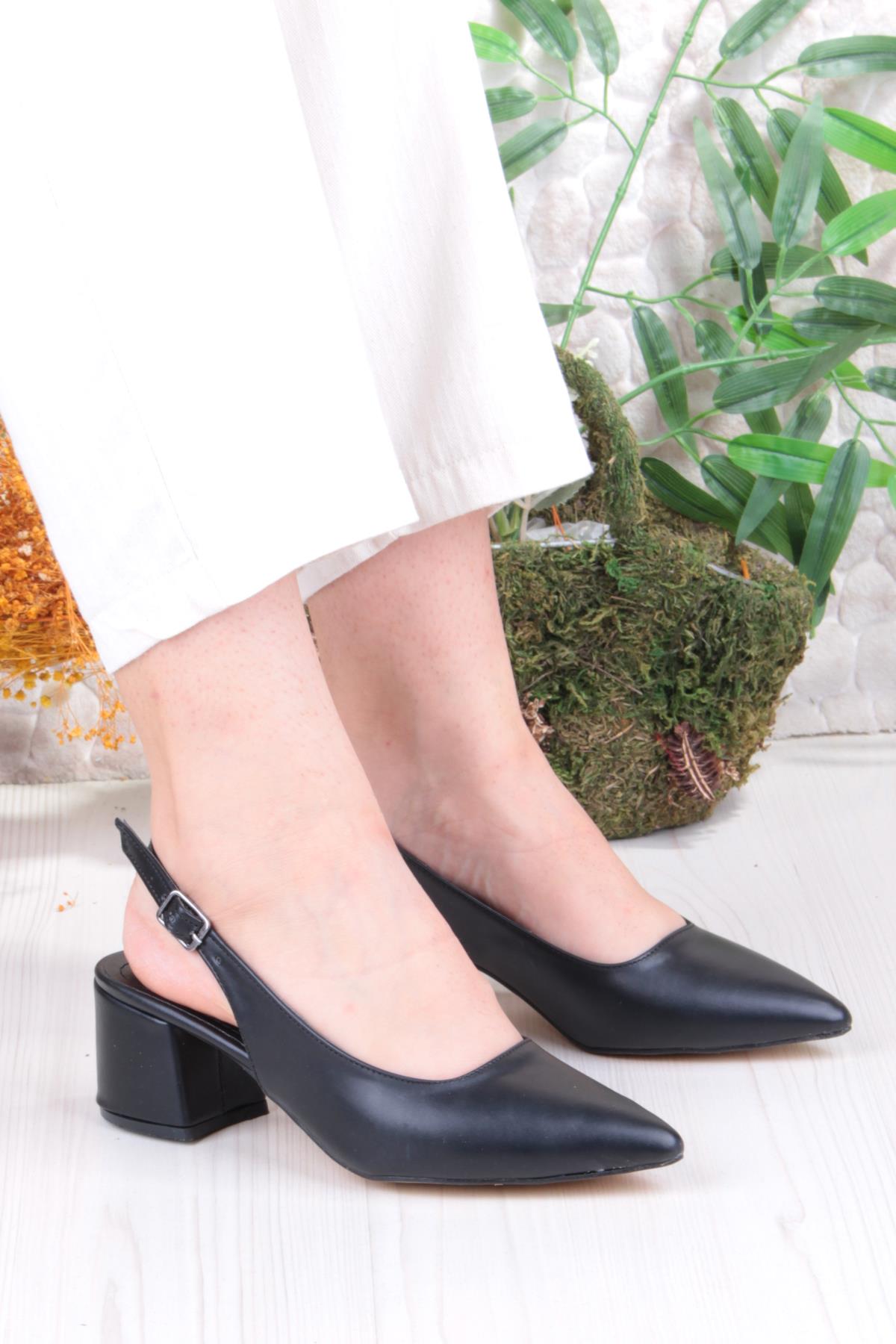 110-420 Fls Arkası Açık Kalın Topuk Klasik Kadın Ayakkabı - Görsel 2