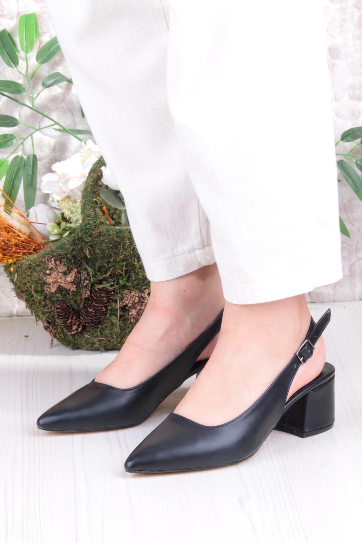 110-420 Fls Arkası Açık Kalın Topuk Klasik Kadın Ayakkabı - Görsel 3