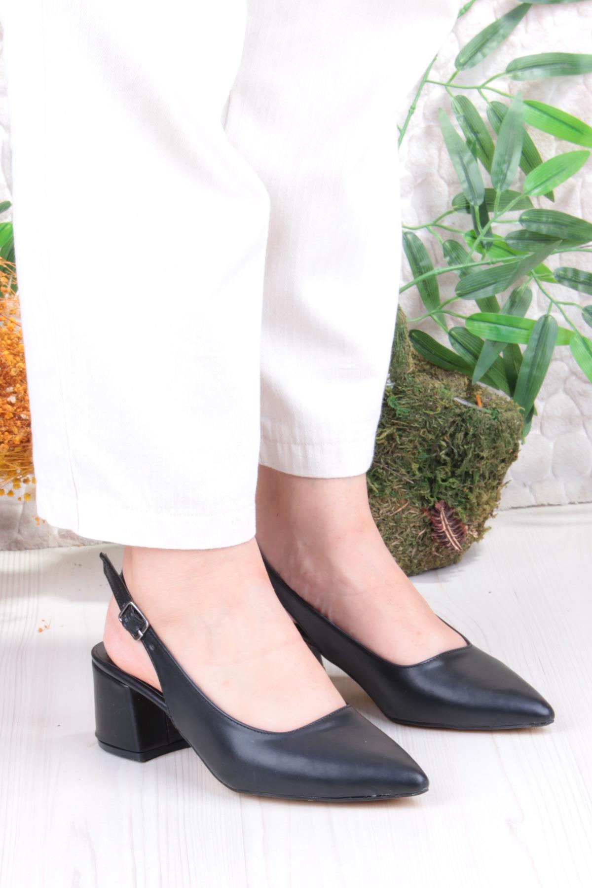 110-420 Fls Arkası Açık Kalın Topuk Klasik Kadın Ayakkabı - Görsel 4