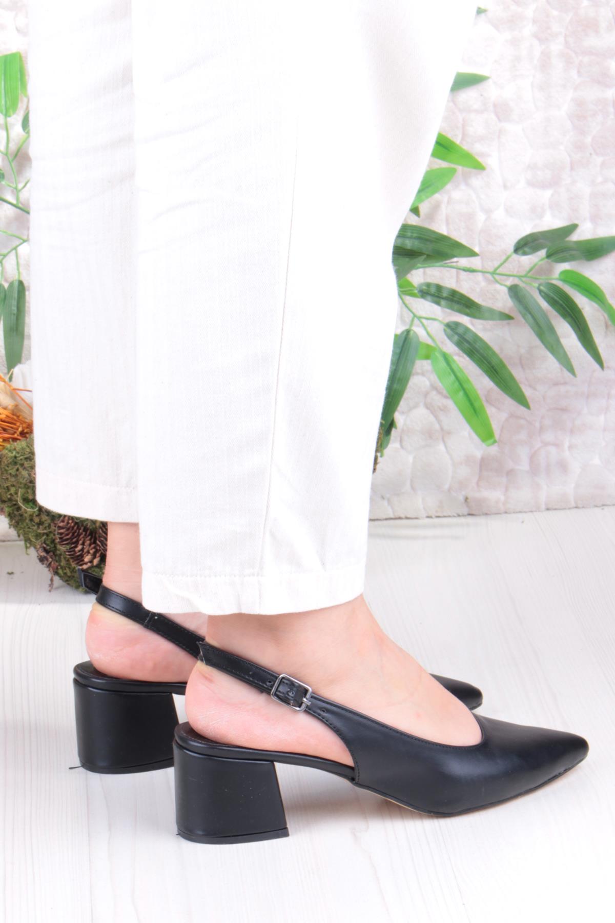 110-420 Fls Arkası Açık Kalın Topuk Klasik Kadın Ayakkabı - Görsel 5