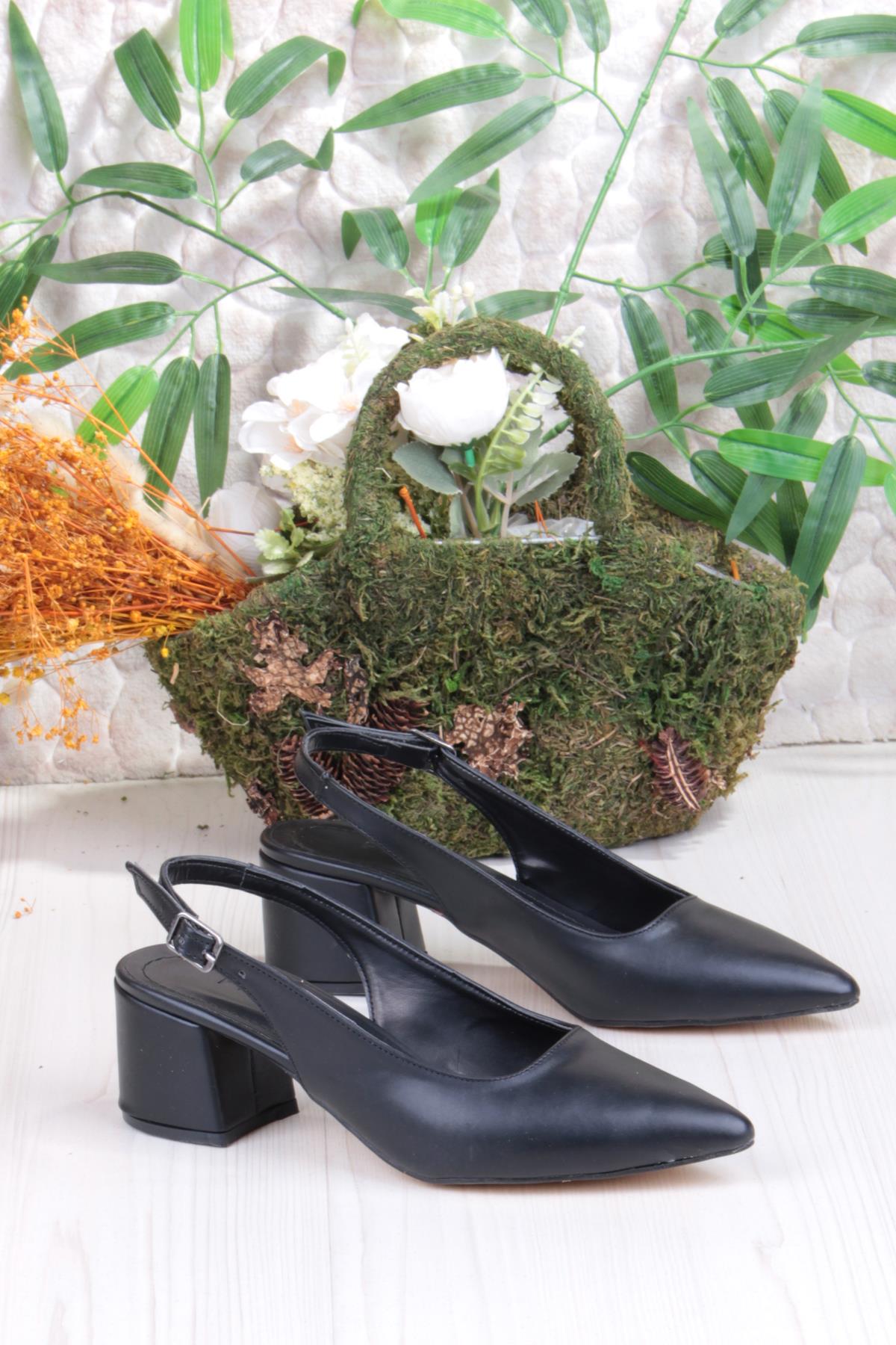 110-420 Fls Arkası Açık Kalın Topuk Klasik Kadın Ayakkabı - Görsel 6