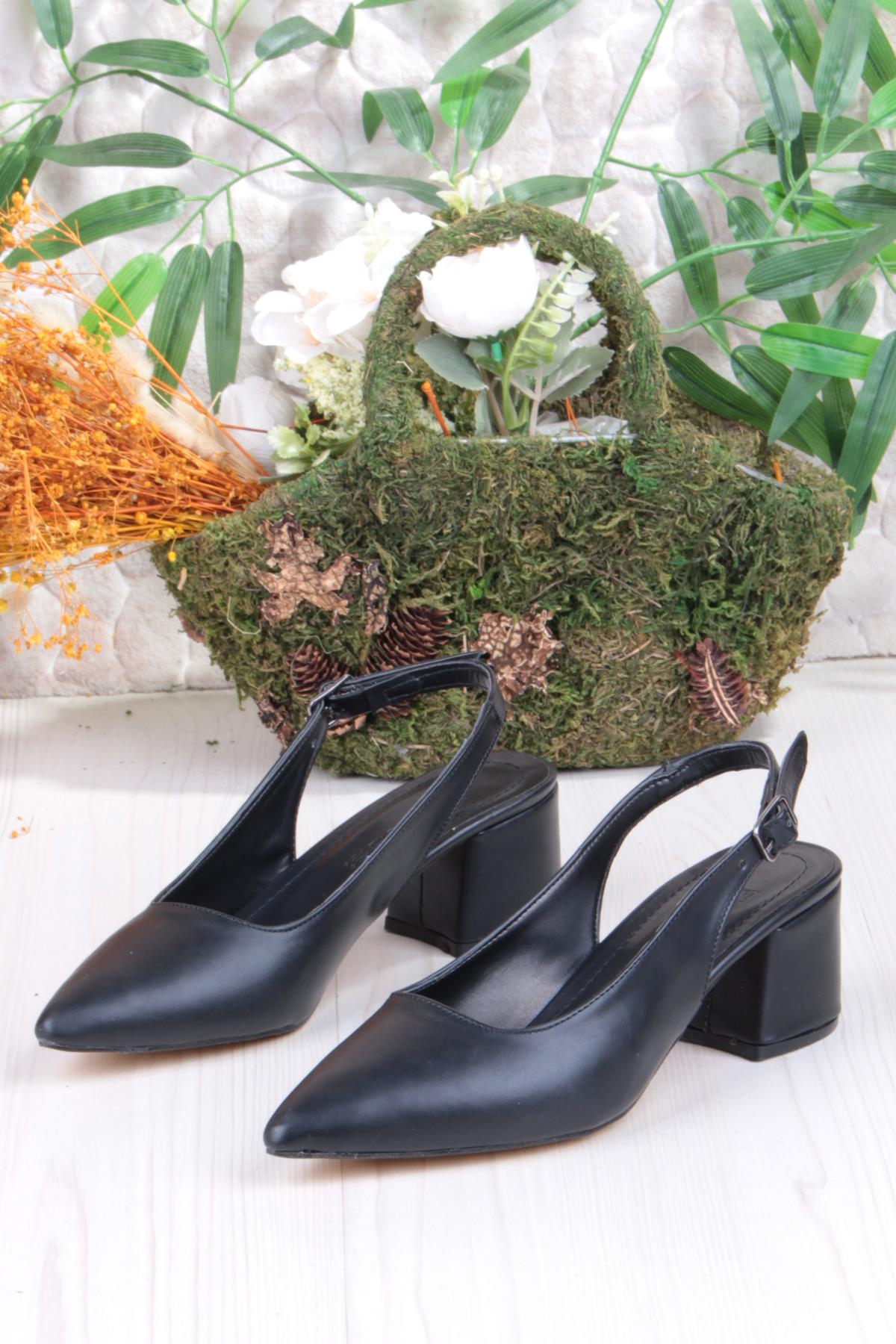 110-420 Fls Arkası Açık Kalın Topuk Klasik Kadın Ayakkabı - Görsel 7