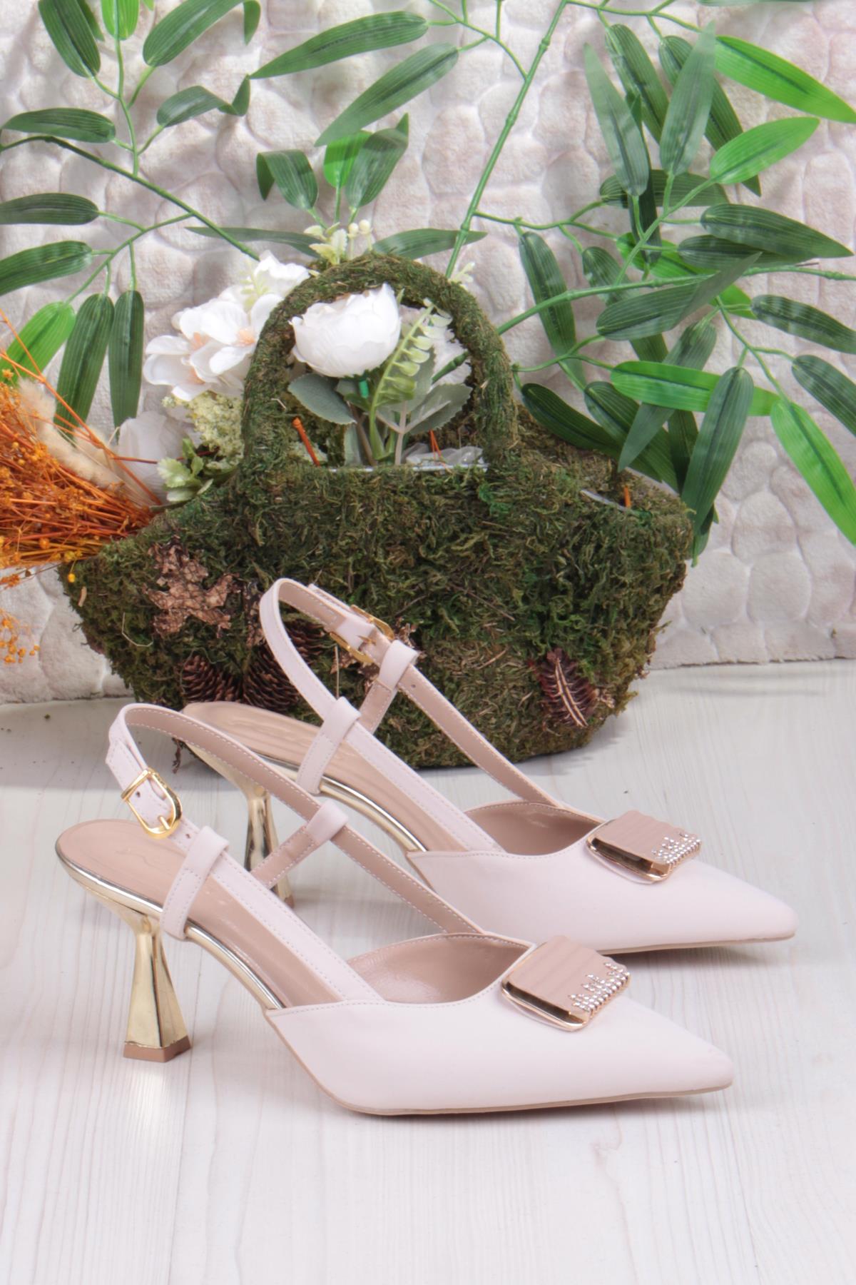 077-1183 Fls Saten Toka Detaylı Arkası Açık Topuklu Kadın Ayakkabı - Görsel 2