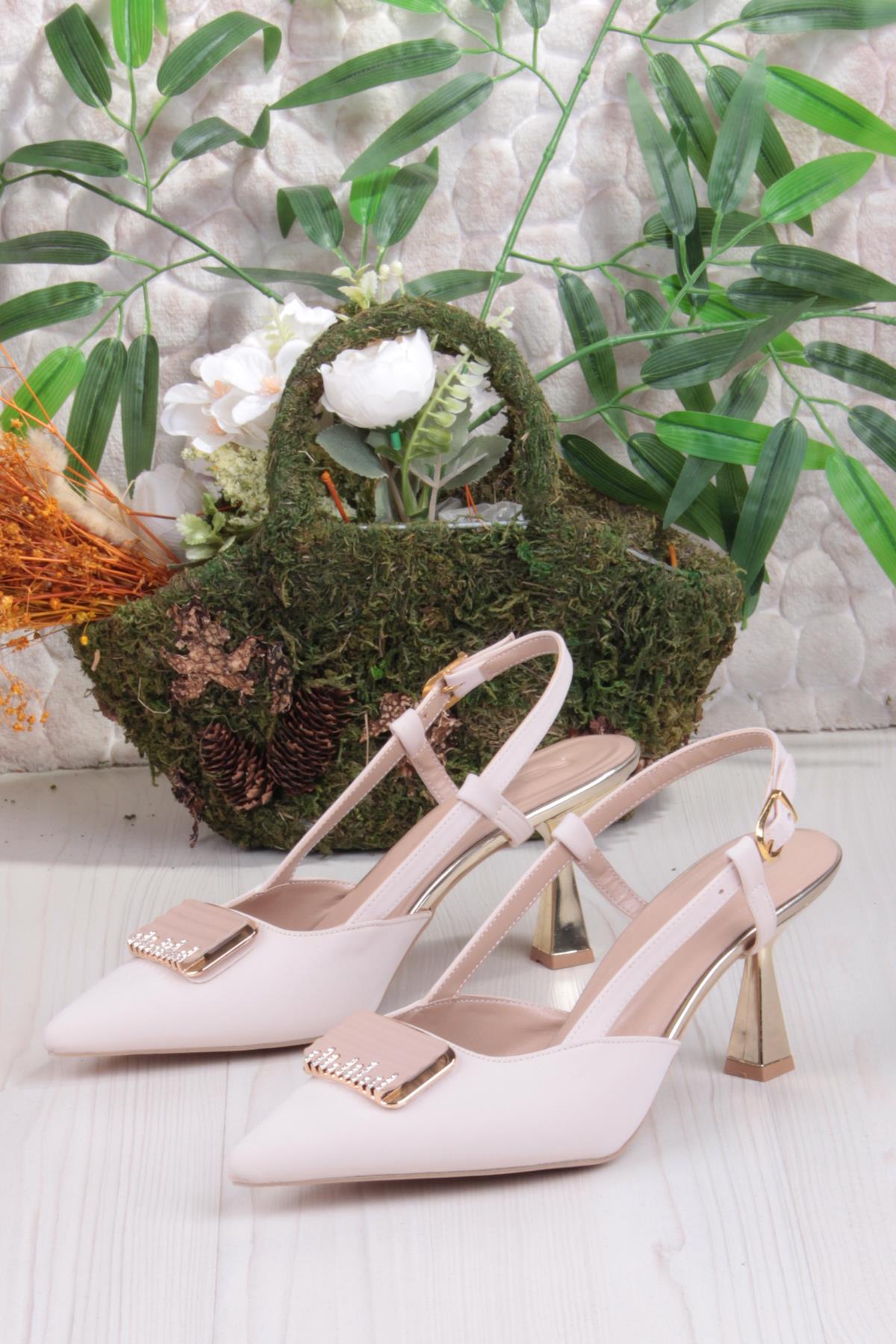 077-1183 Fls Saten Toka Detaylı Arkası Açık Topuklu Kadın Ayakkabı - Görsel 3