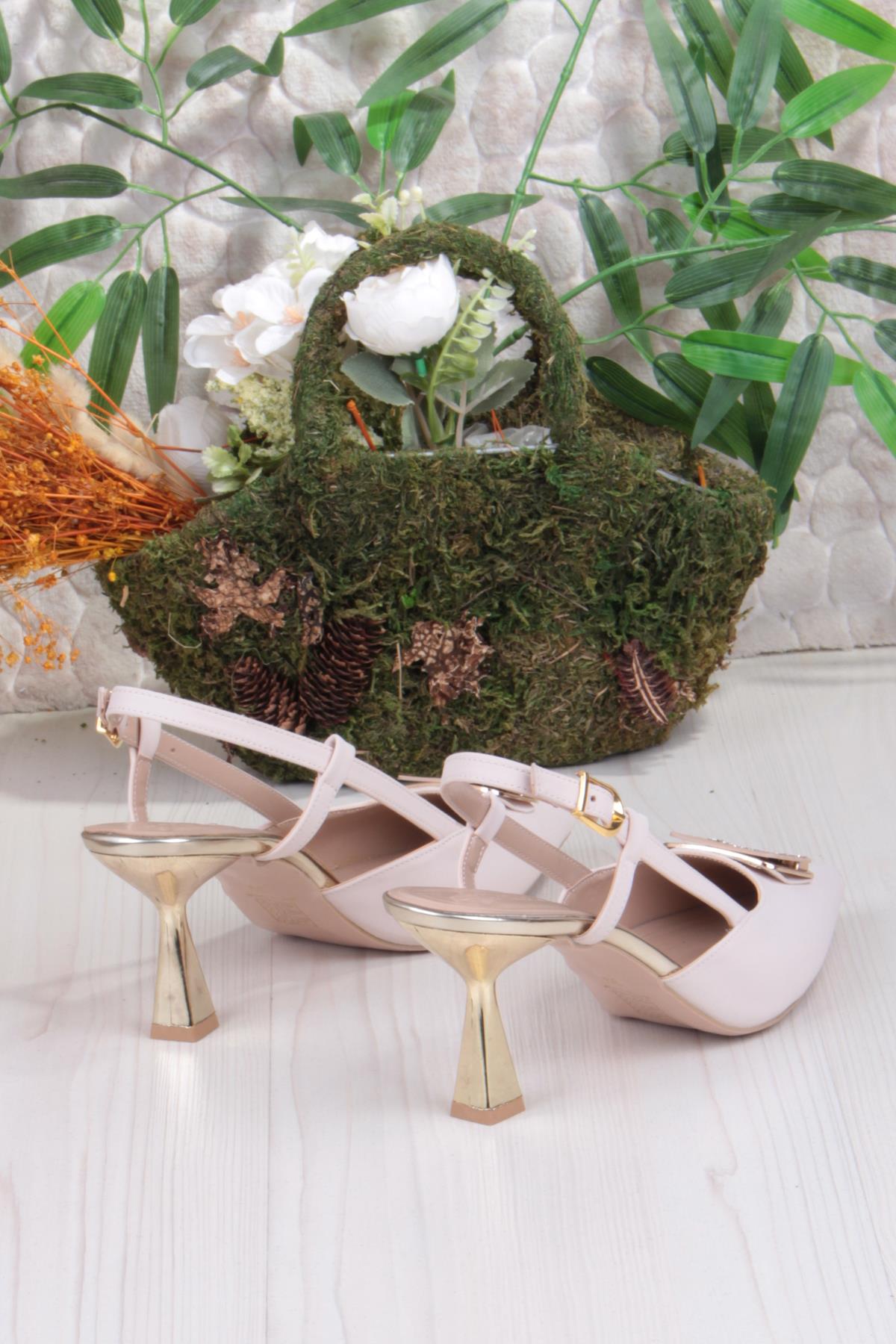 077-1183 Fls Saten Toka Detaylı Arkası Açık Topuklu Kadın Ayakkabı - Görsel 4