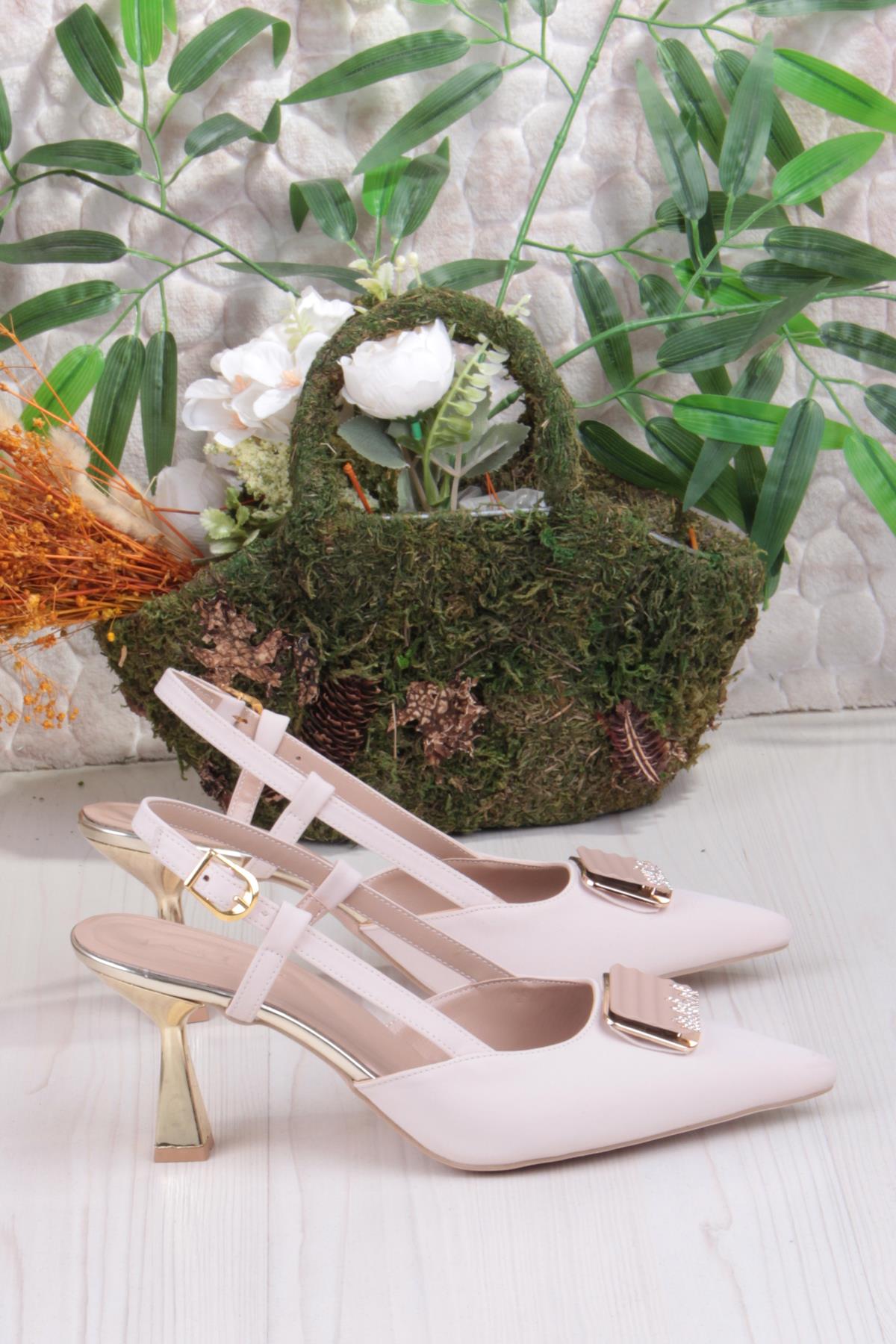 077-1183 Fls Saten Toka Detaylı Arkası Açık Topuklu Kadın Ayakkabı - Görsel 5