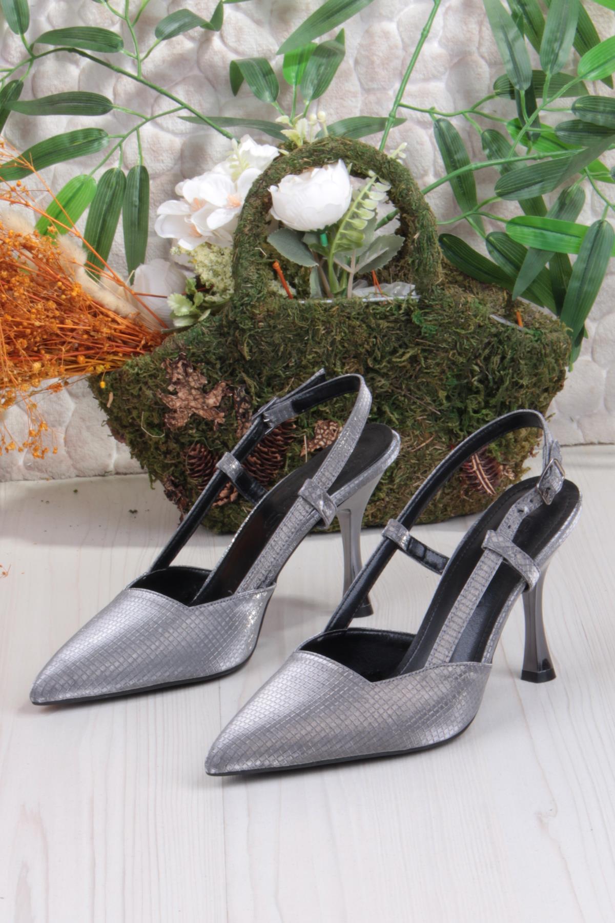 086-1011 Fls Saten Arkası Açık Topuklu Kadın Ayakkabı - Görsel 3