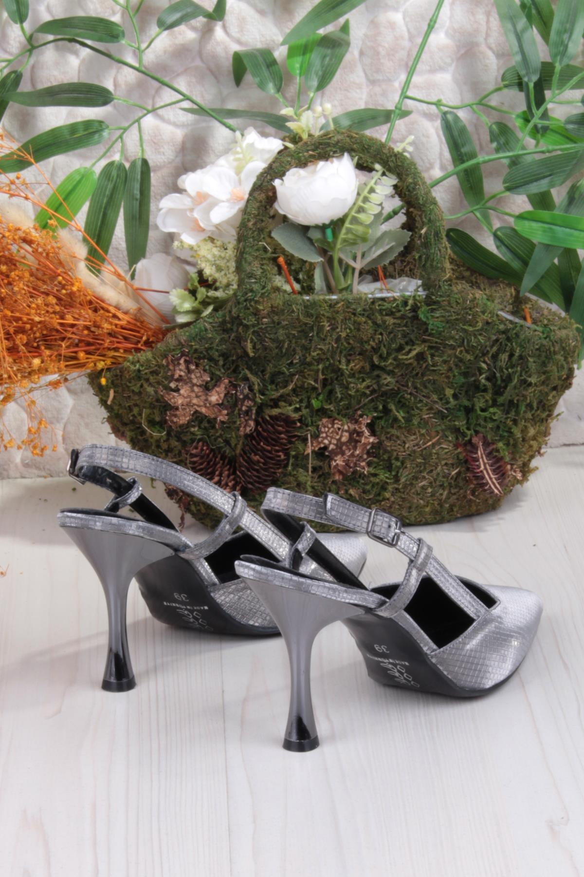 086-1011 Fls Saten Arkası Açık Topuklu Kadın Ayakkabı - Görsel 4