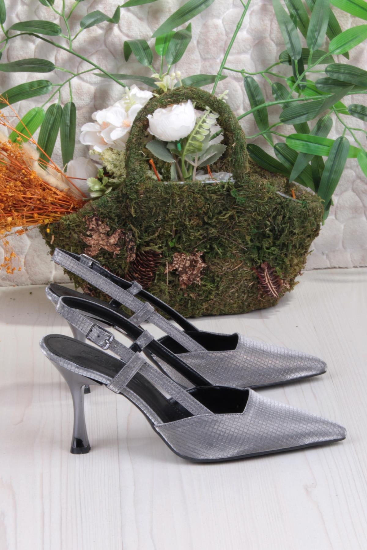 086-1011 Fls Saten Arkası Açık Topuklu Kadın Ayakkabı - Görsel 5